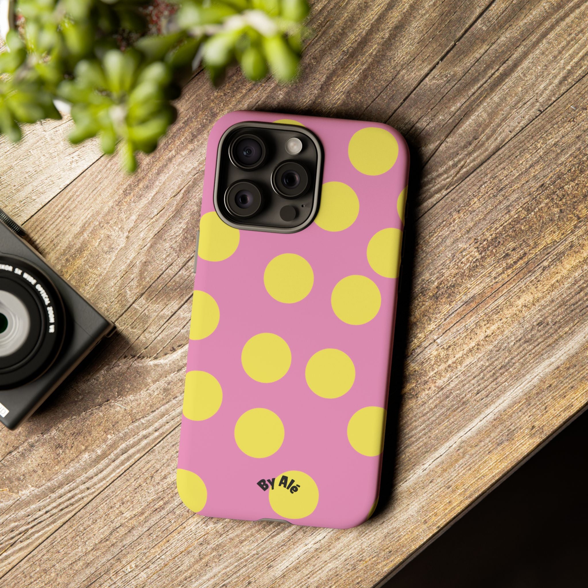Yellow Polka Dot Tough Phone Case — Cute Pink Protective Cover