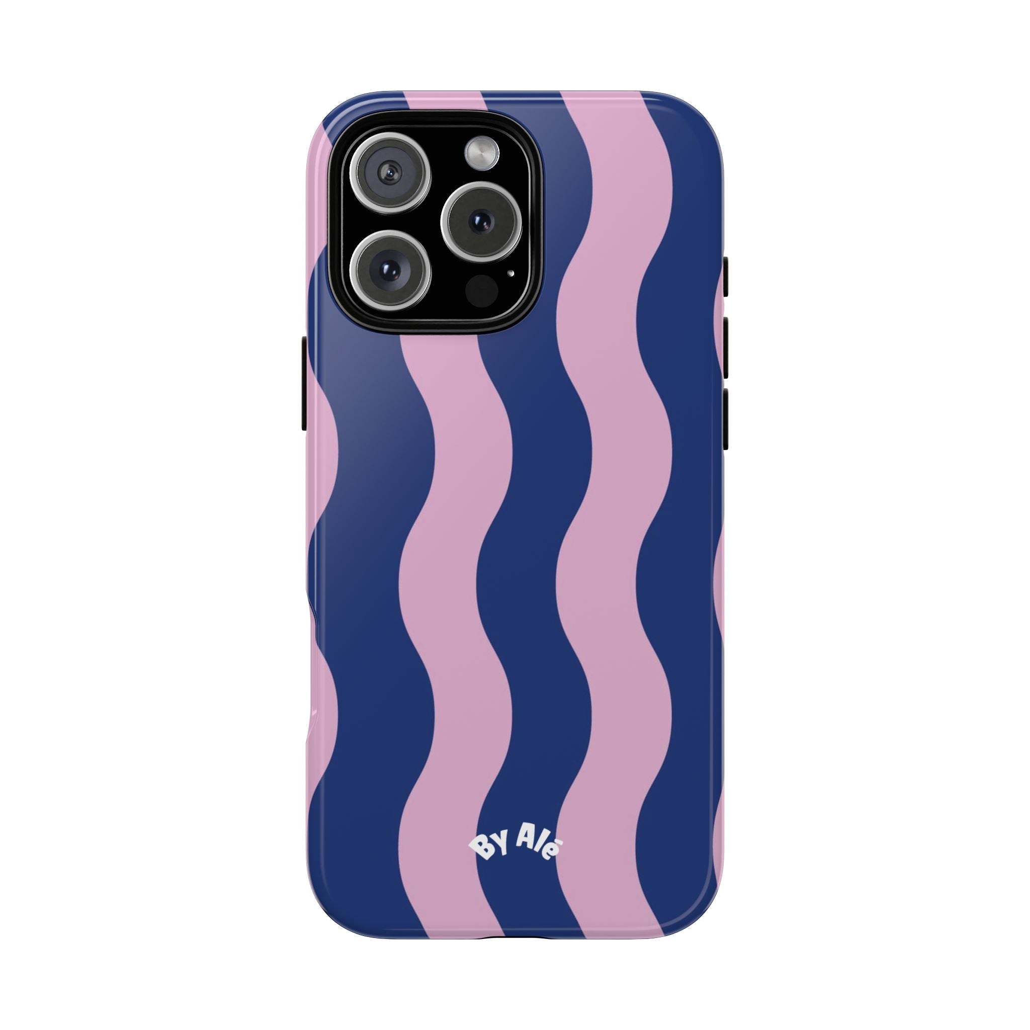 Wavy Stripes Tough Phone Case — Pink & Navy Protective iPhone Cover