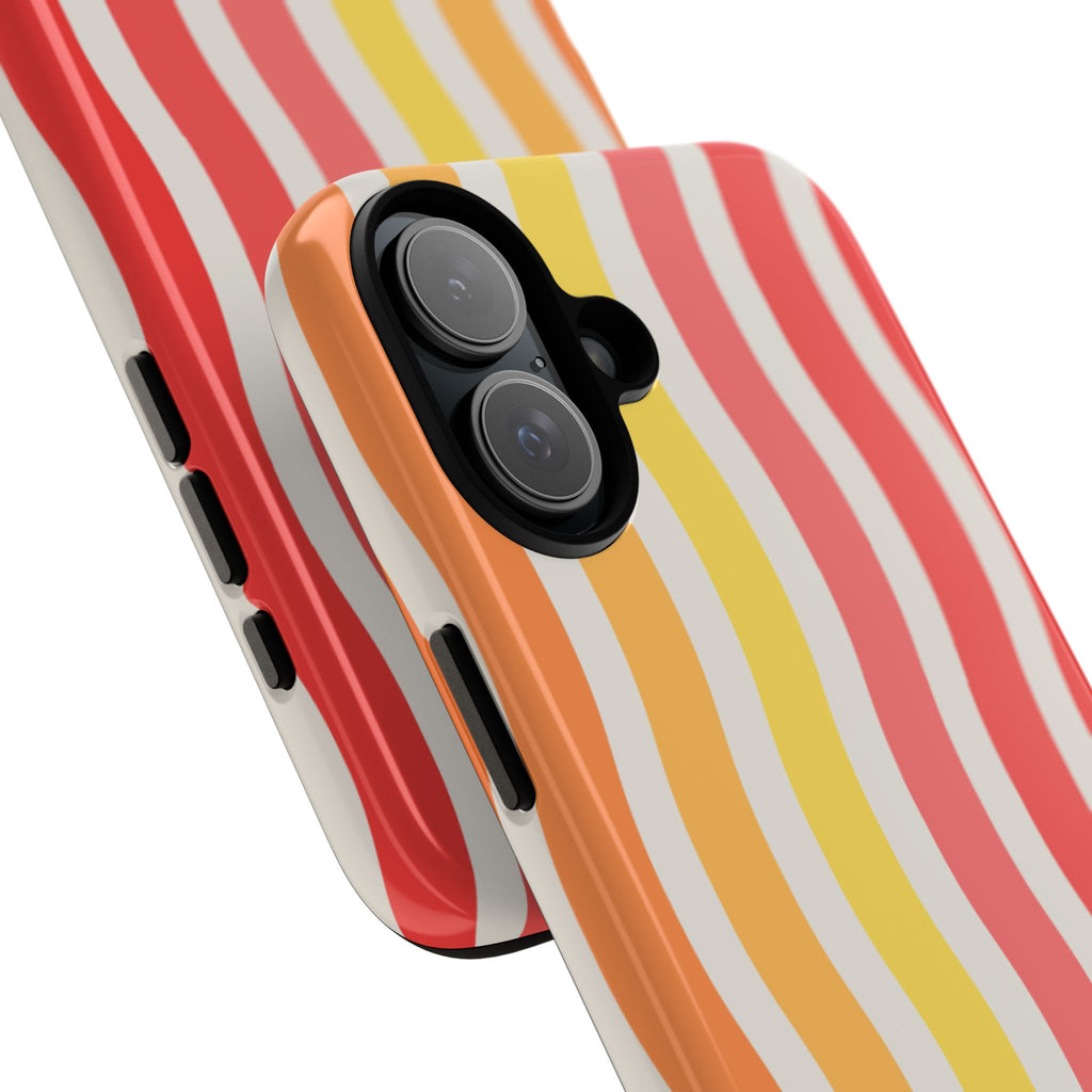 Retro Wavy Stripe Tough Phone Case — Red, Orange & Yellow Groove Design