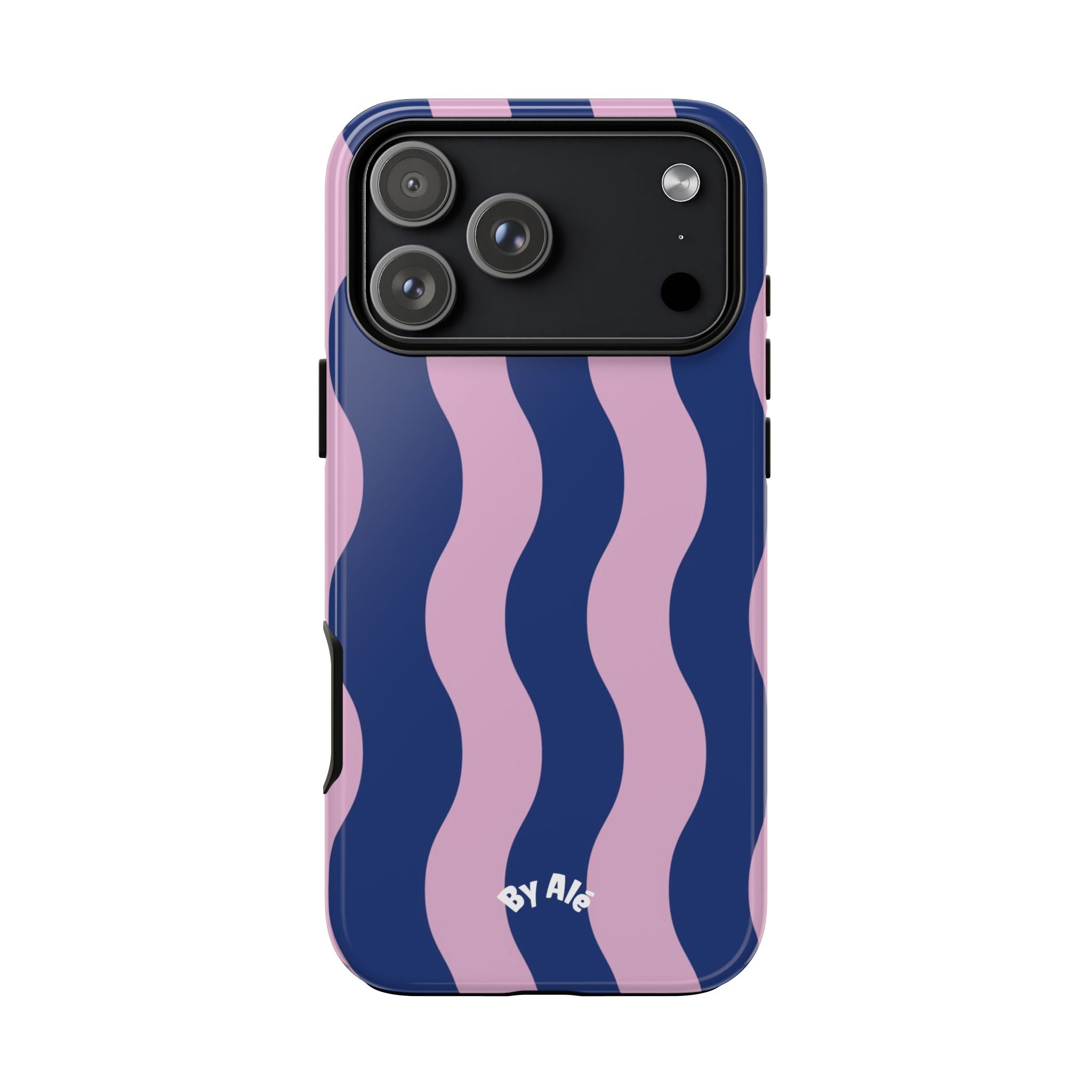 Wavy Stripes Tough Phone Case — Pink & Navy Protective iPhone Cover