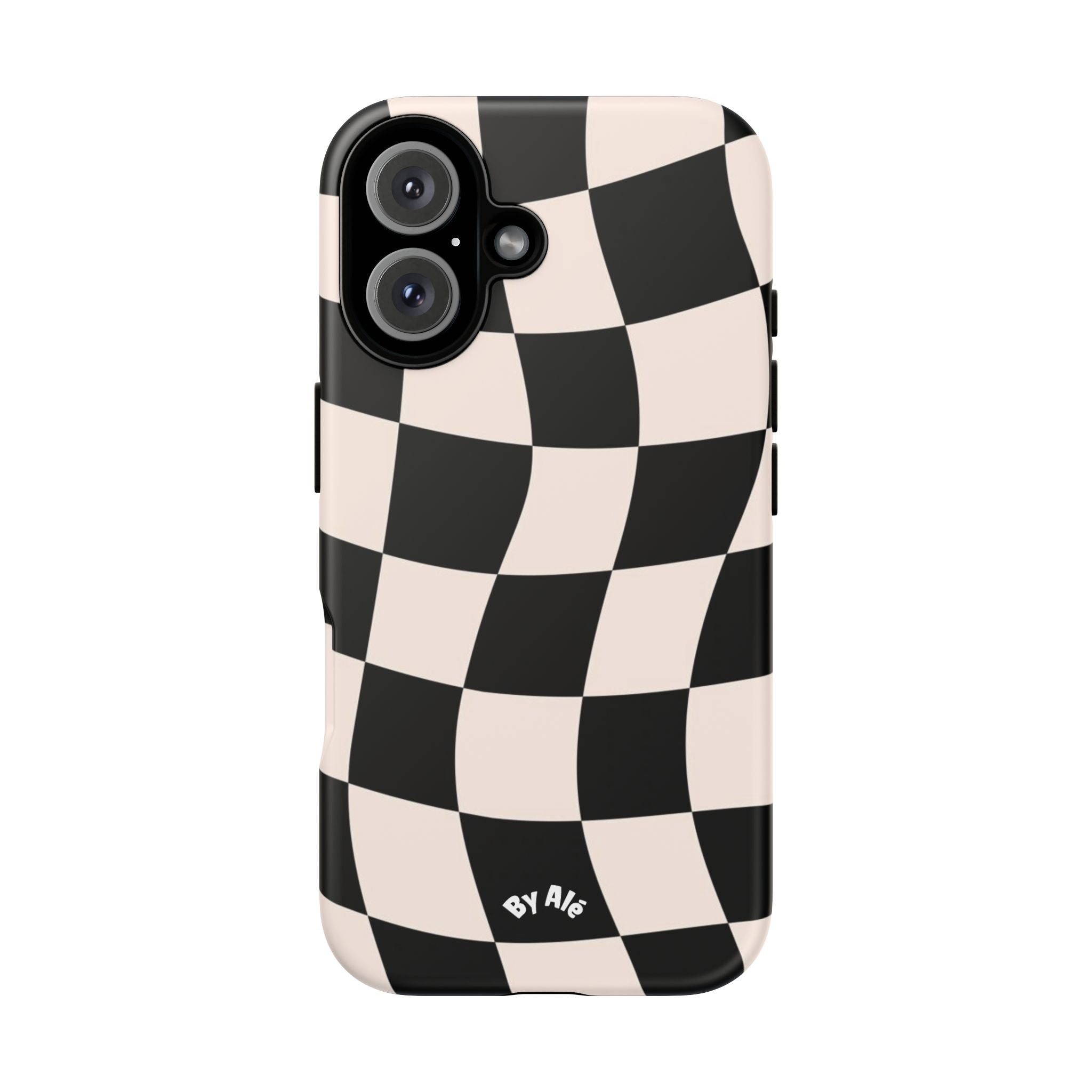 Wavy Checkered Phone Case – Black & Cream Retro Race Pattern
