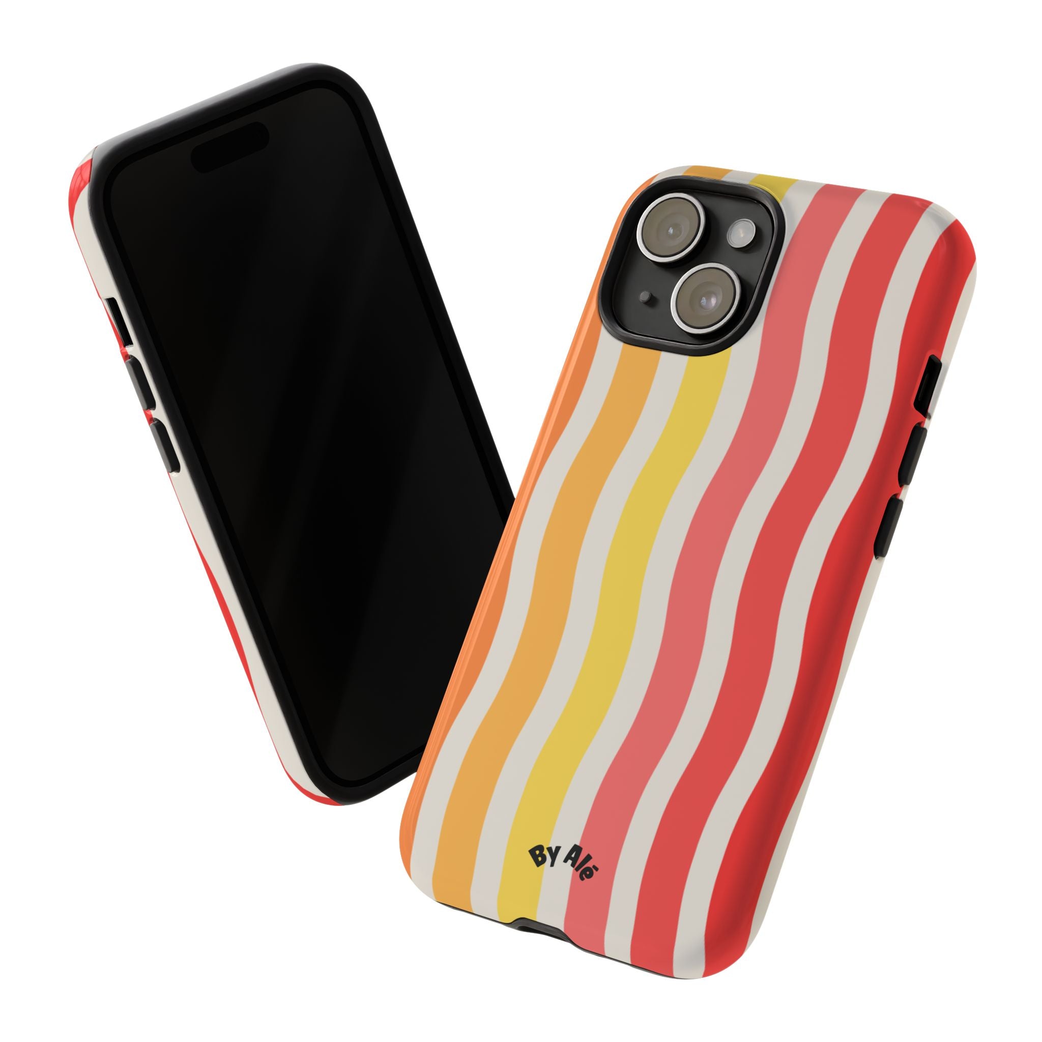Retro Wavy Stripe Tough Phone Case — Red, Orange & Yellow Groove Design