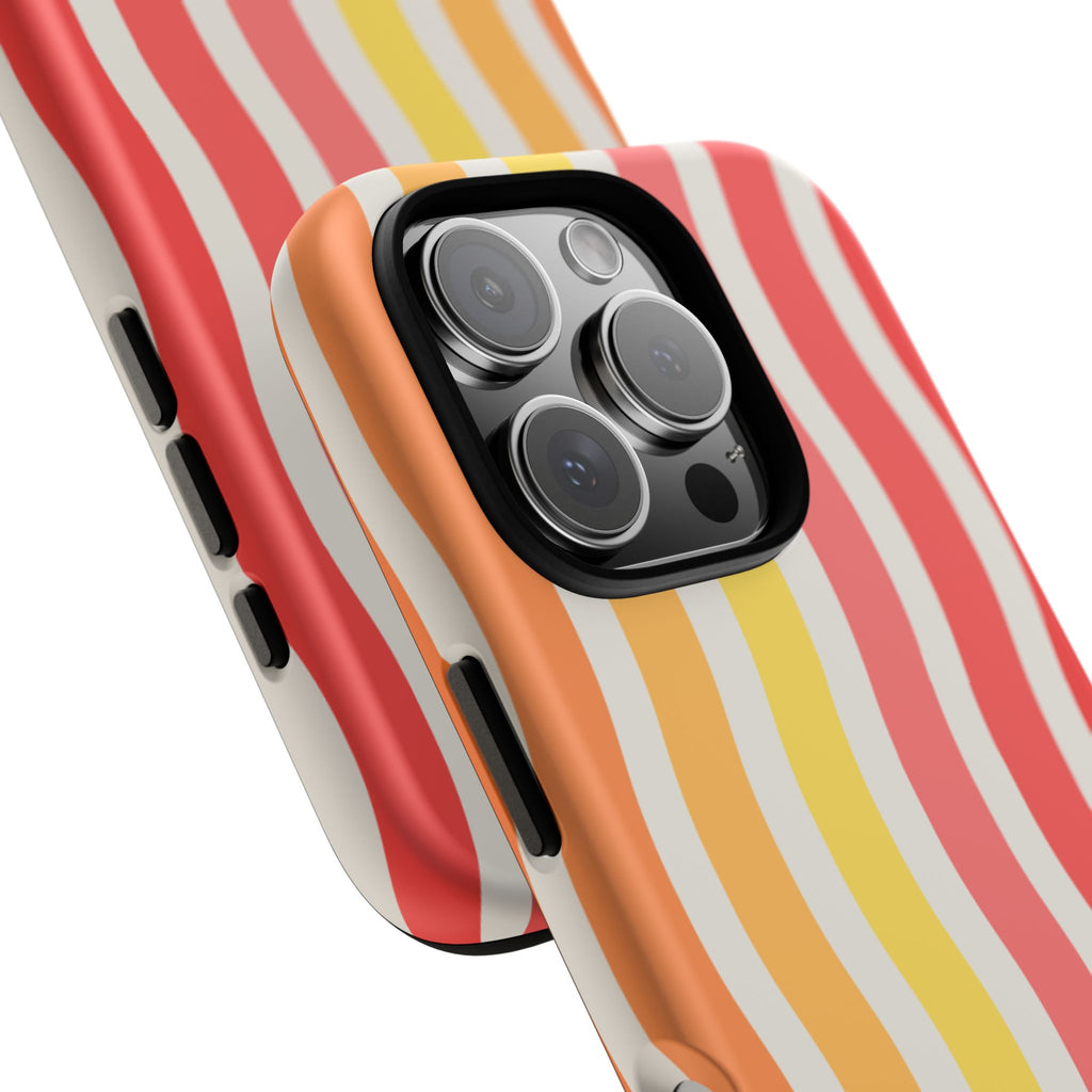 Retro Wavy Stripe Tough Phone Case — Red, Orange & Yellow Groove Design