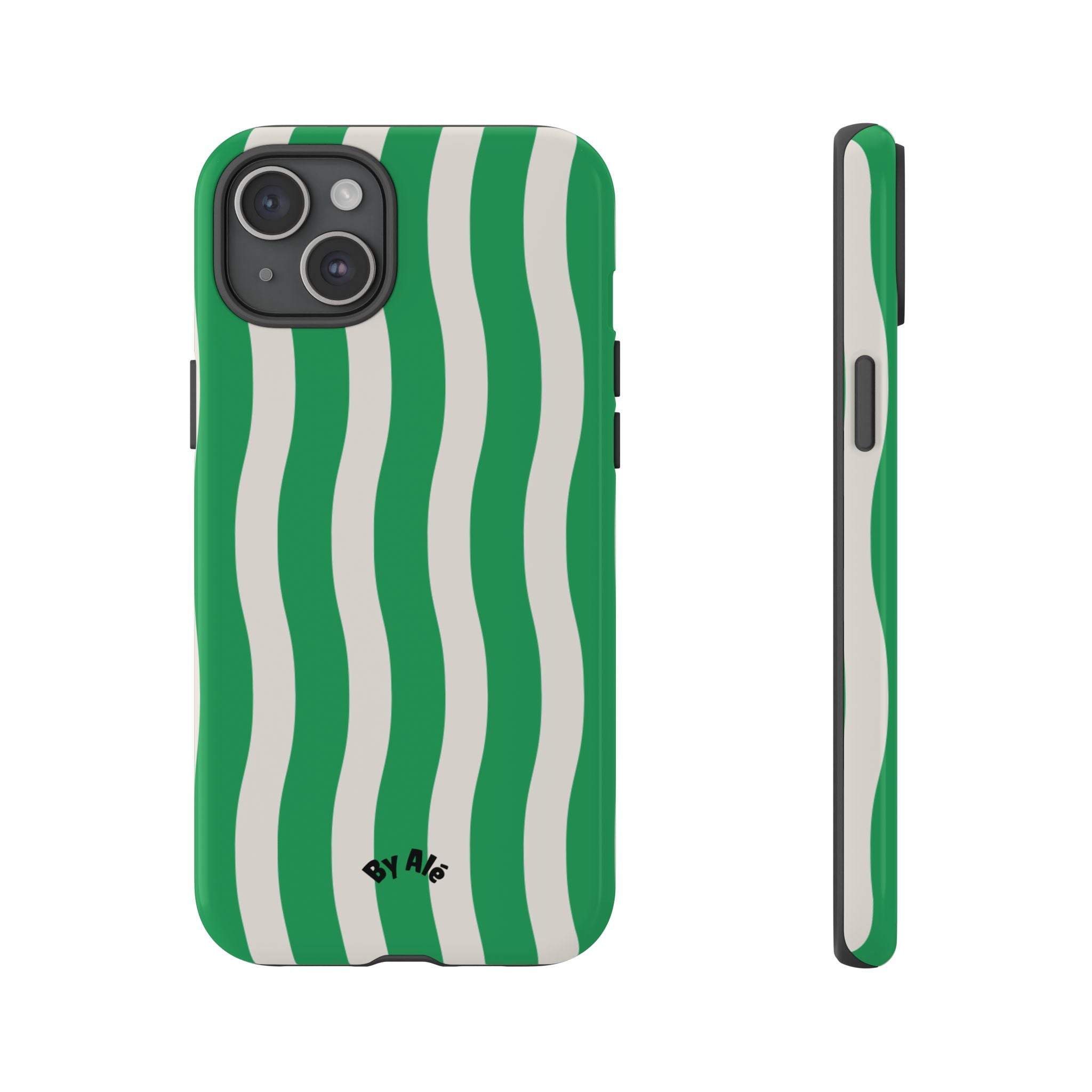 Green Wavy Stripe Tough Phone Case — Protective iPhone Cover with Retro Wave Pattern
