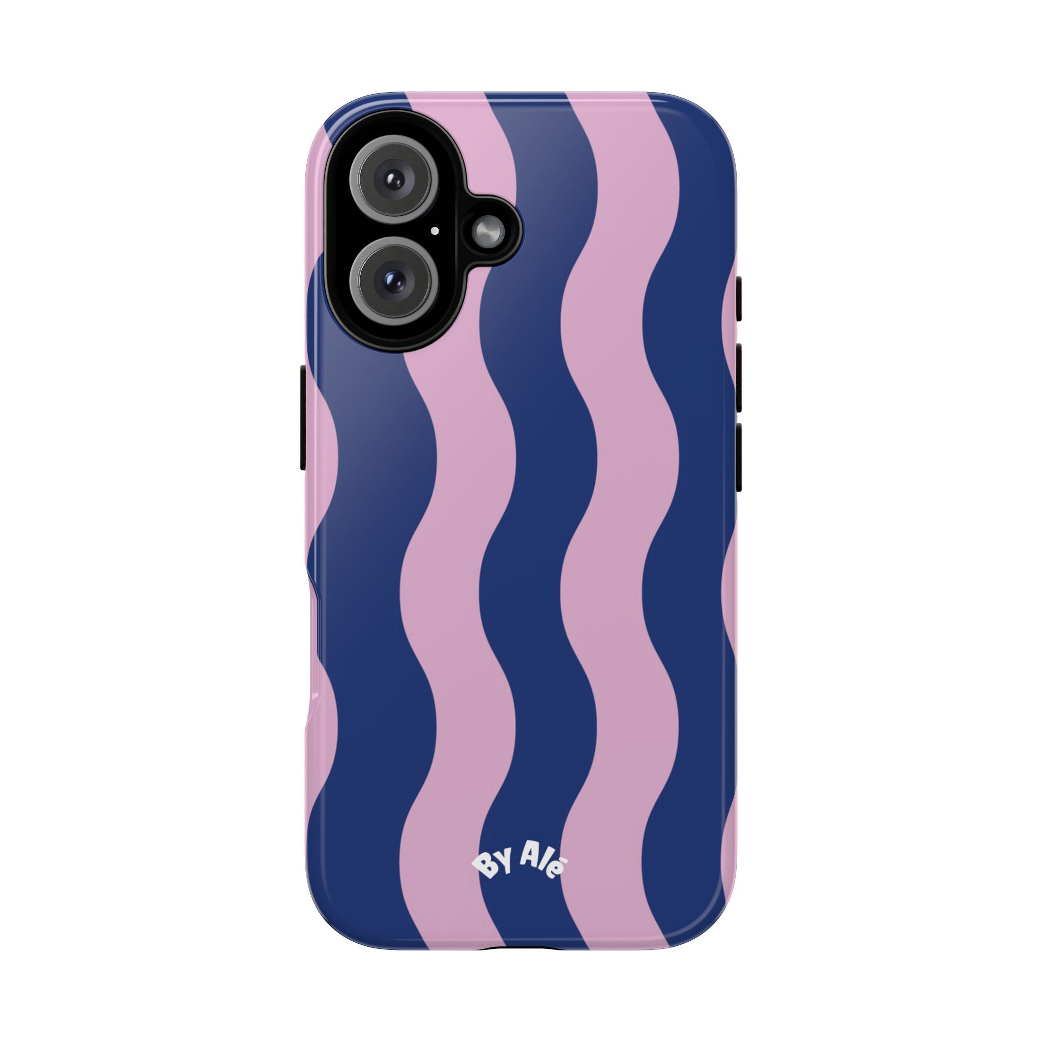 Wavy Stripes Tough Phone Case — Pink & Navy Protective iPhone Cover