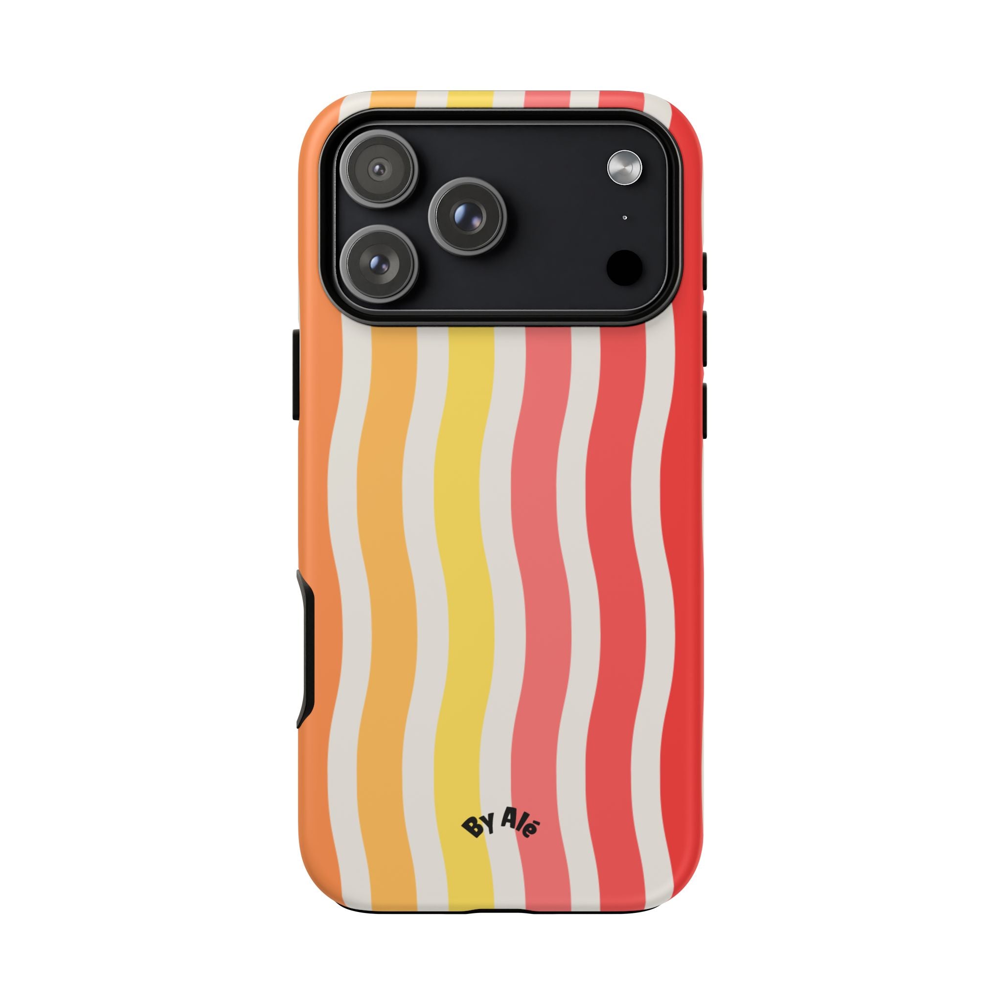 Retro Wavy Stripe Tough Phone Case — Red, Orange & Yellow Groove Design