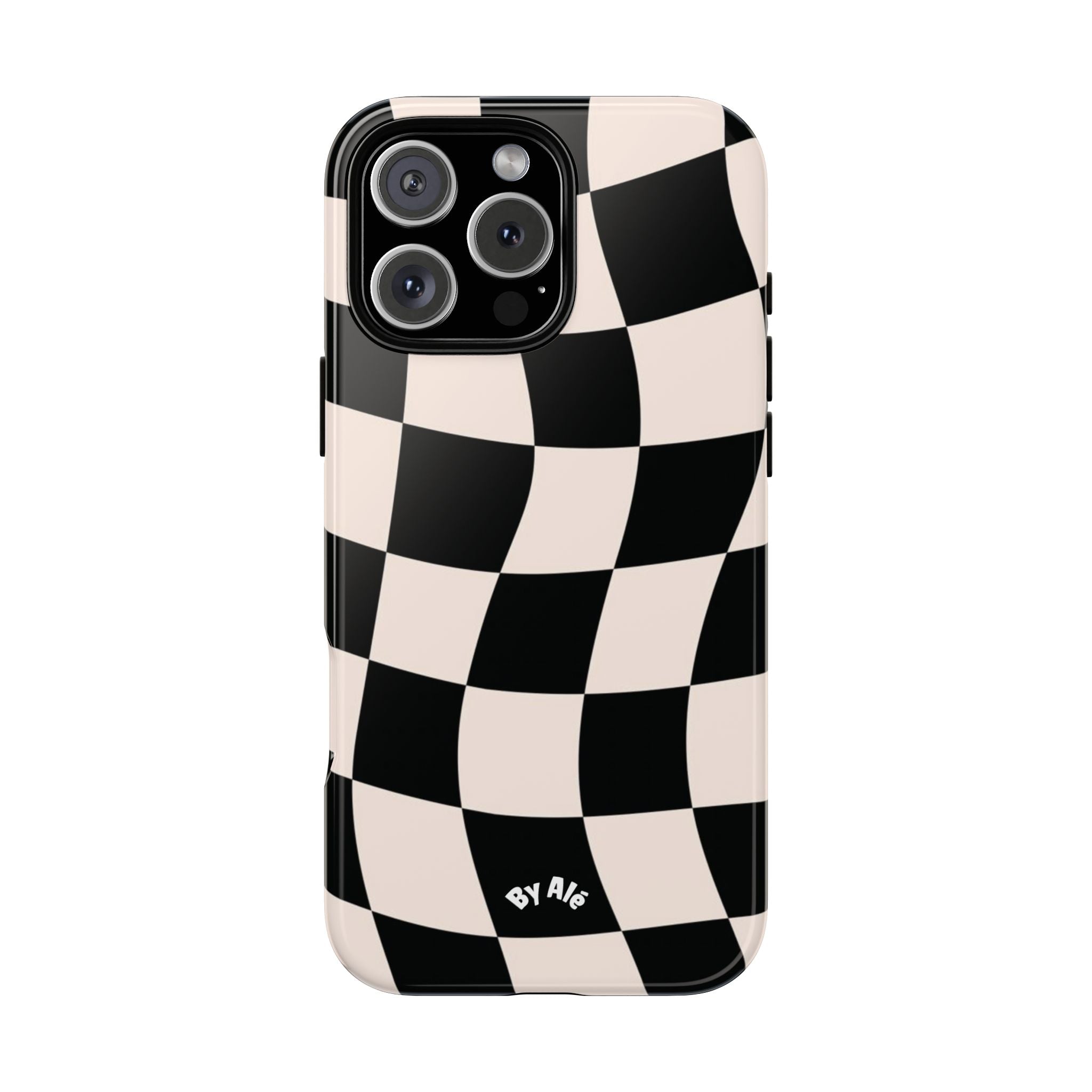 Wavy Checkered Phone Case – Black & Cream Retro Race Pattern