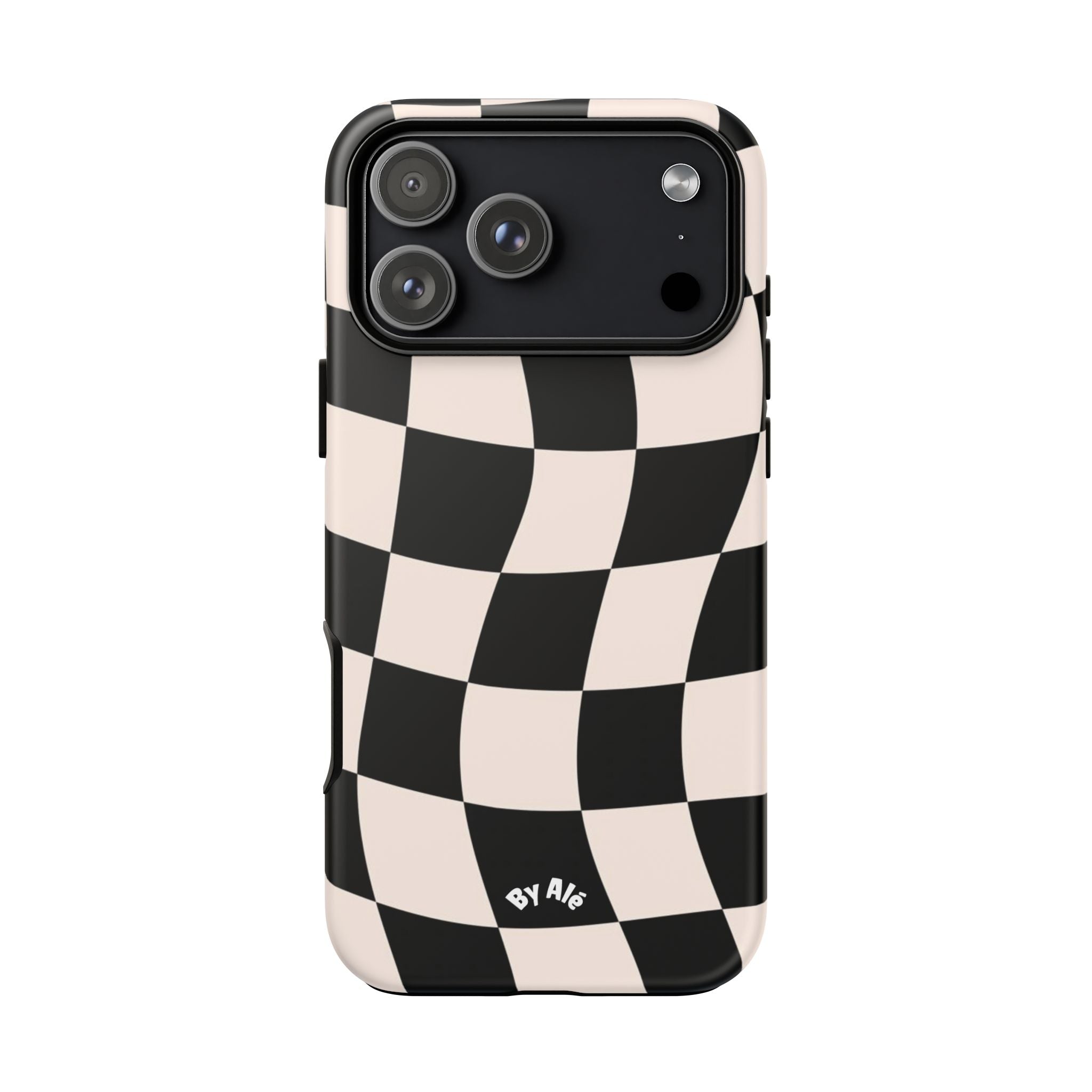 Wavy Checkered Phone Case – Black & Cream Retro Race Pattern