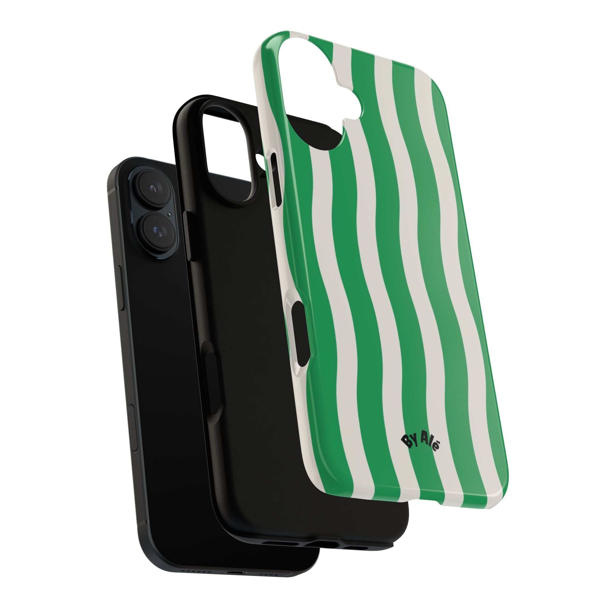 Green Wavy Stripe Tough Phone Case — Protective iPhone Cover with Retro Wave Pattern