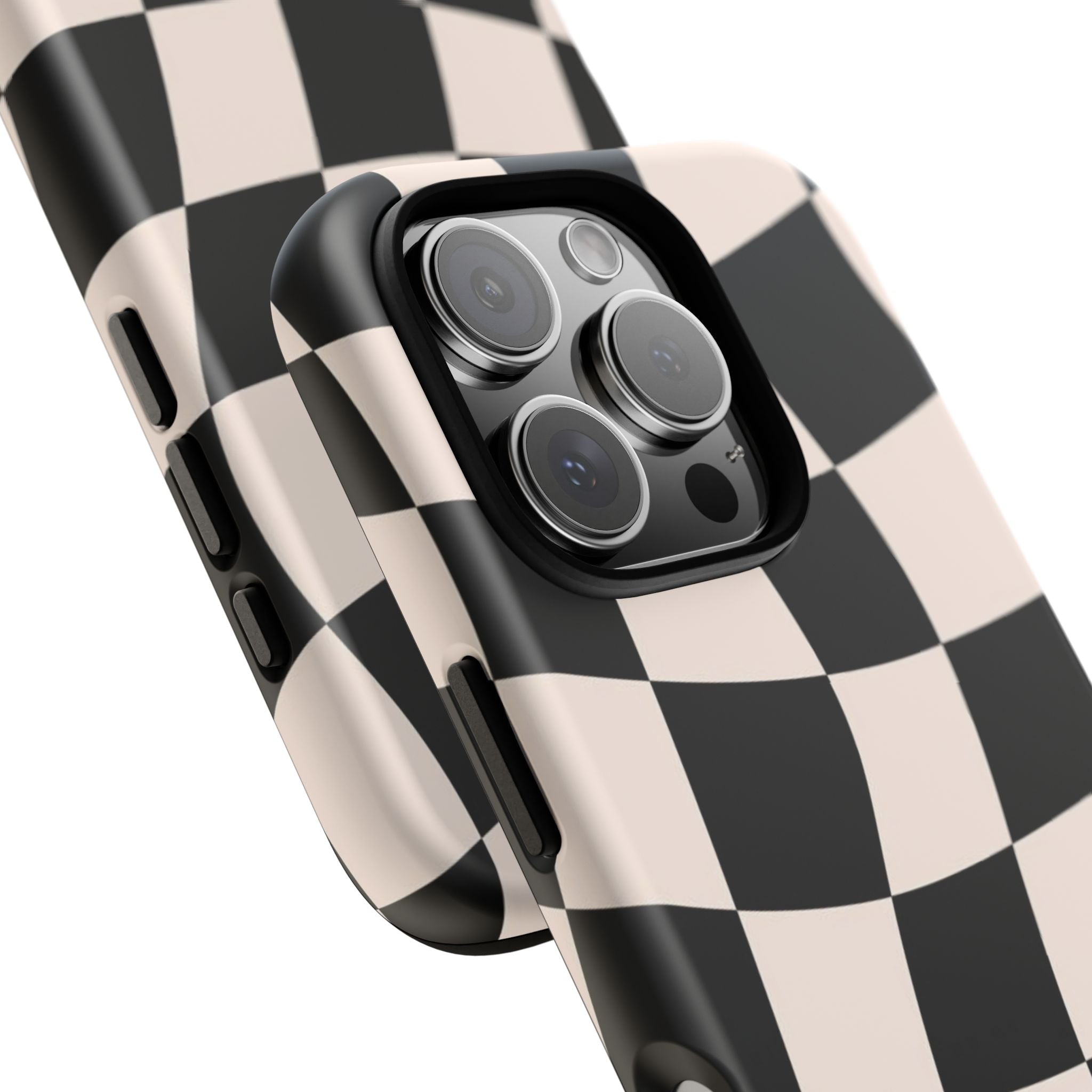 Wavy Checkered Phone Case – Black & Cream Retro Race Pattern