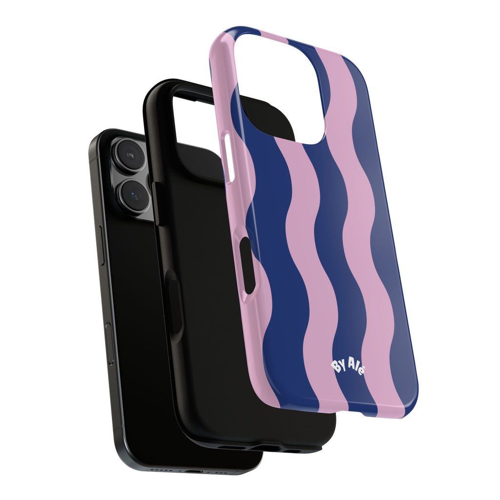 Wavy Stripes Tough Phone Case — Pink & Navy Protective iPhone Cover