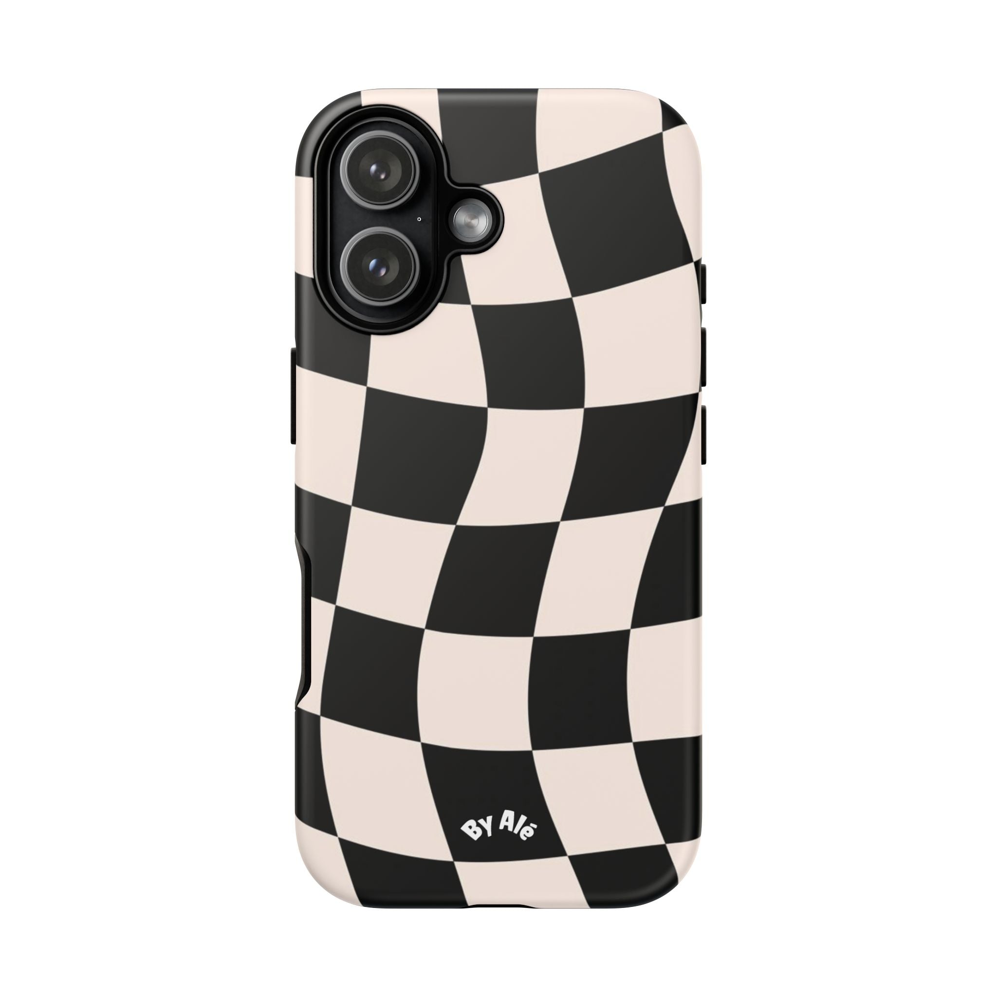 Wavy Checkered Phone Case – Black & Cream Retro Race Pattern