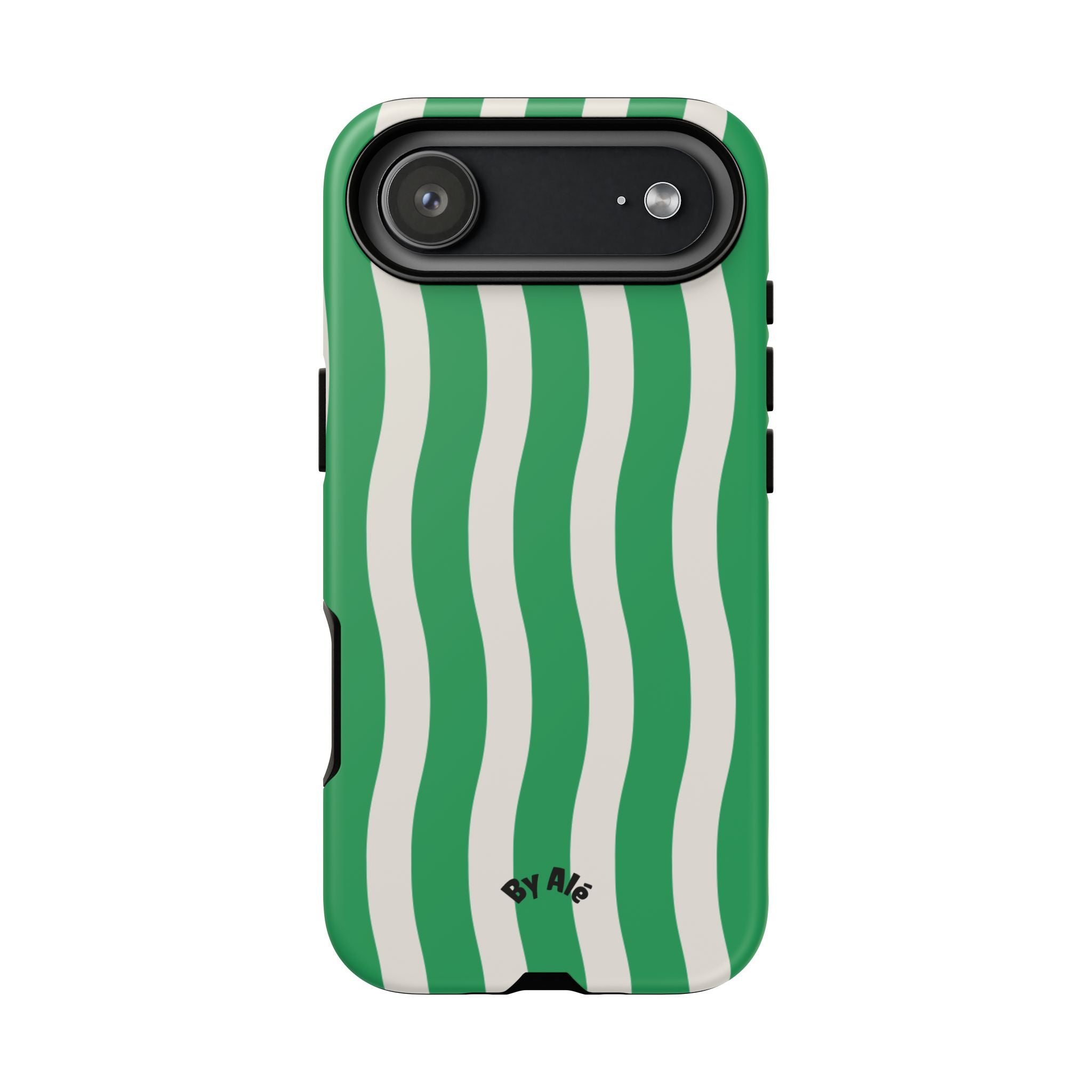 Green Wavy Stripe Tough Phone Case — Protective iPhone Cover with Retro Wave Pattern