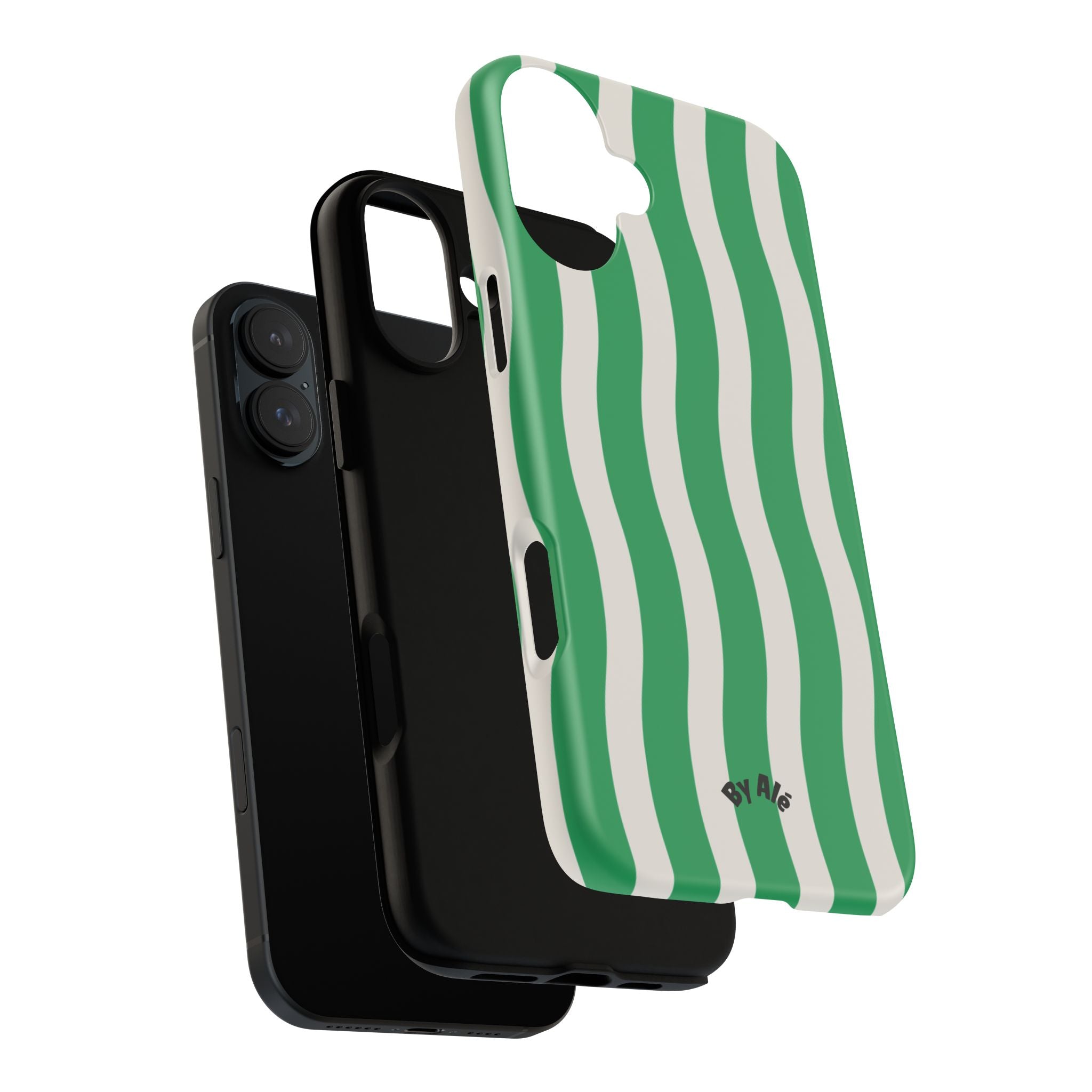Green Wavy Stripe Tough Phone Case — Protective iPhone Cover with Retro Wave Pattern