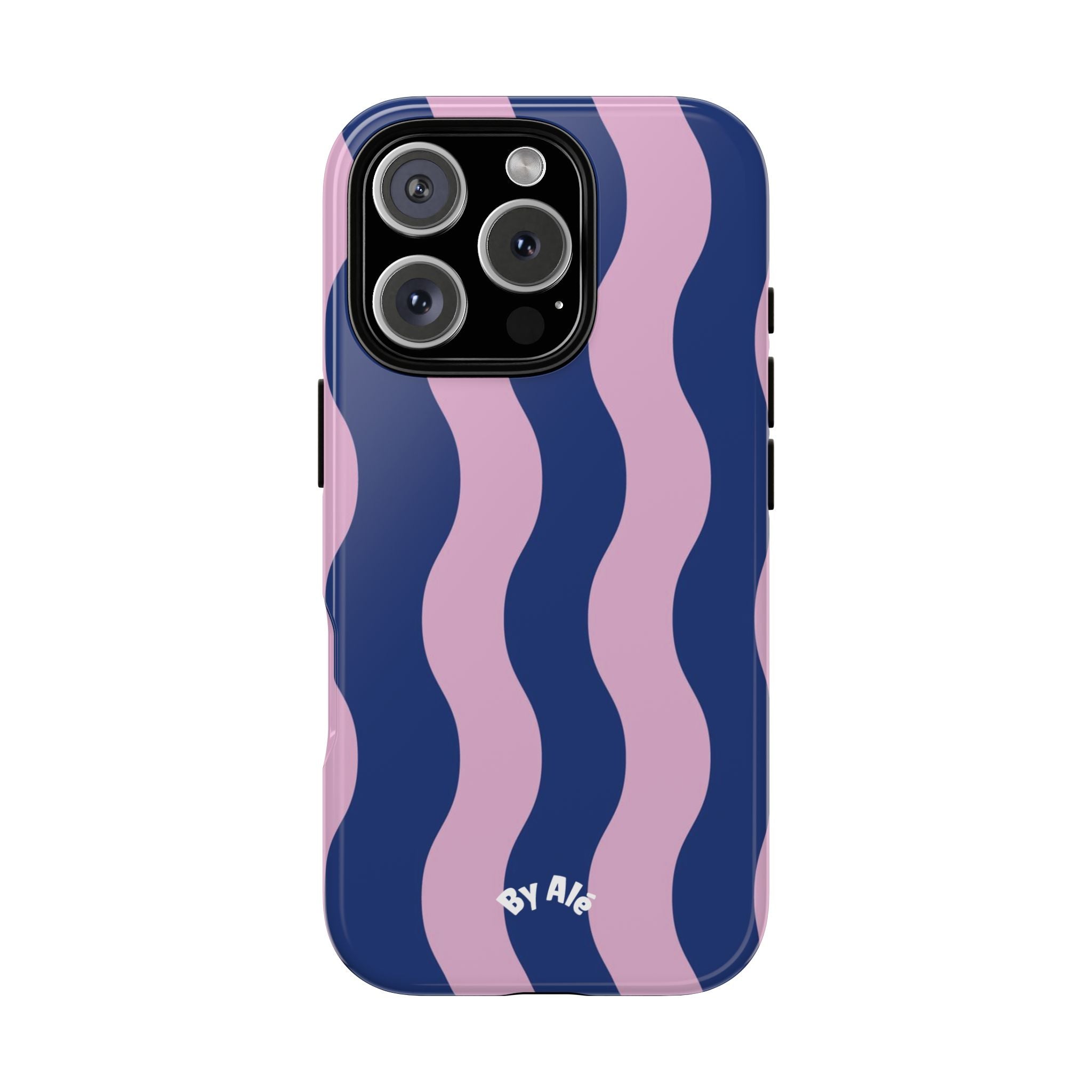 Wavy Stripes Tough Phone Case — Pink & Navy Protective iPhone Cover