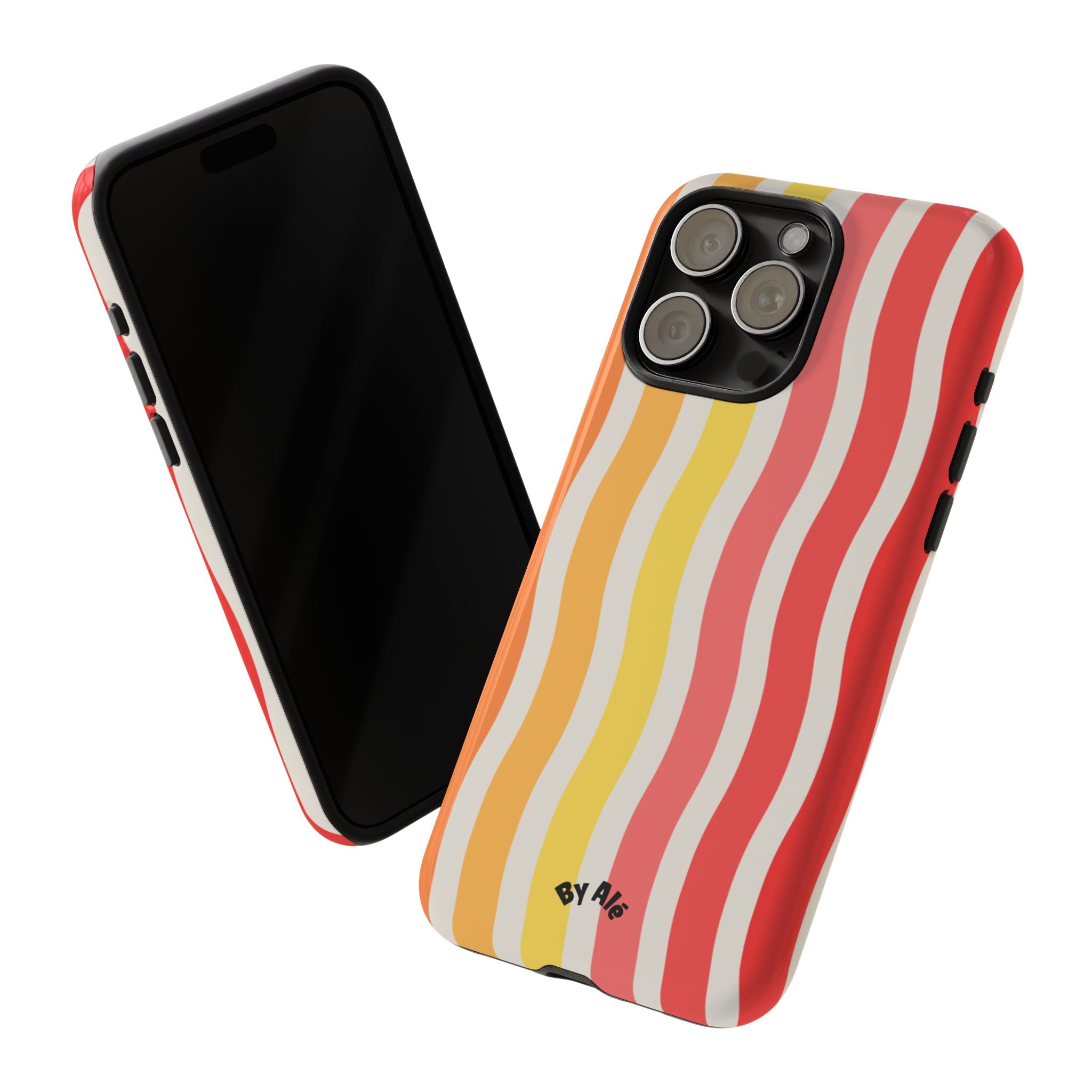 Retro Wavy Stripe Tough Phone Case — Red, Orange & Yellow Groove Design
