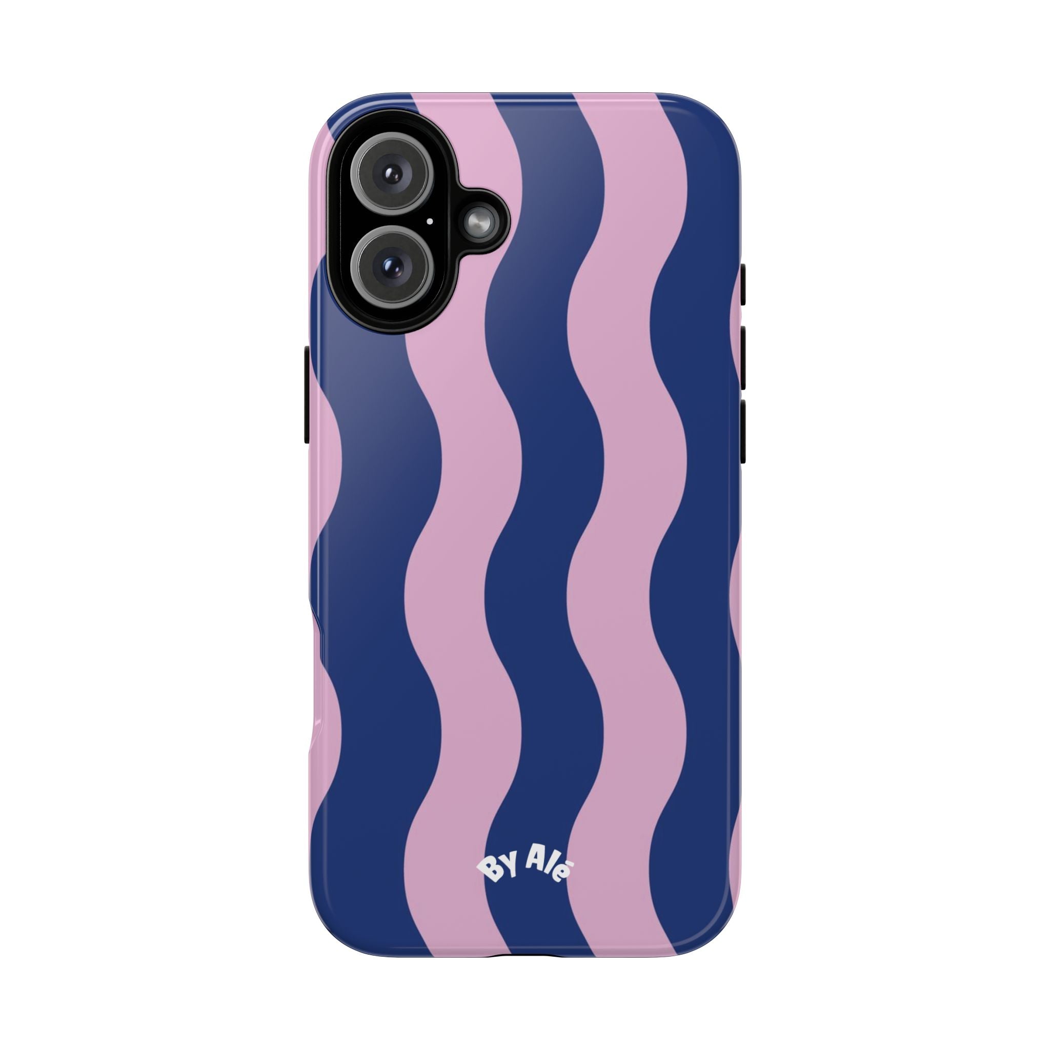 Wavy Stripes Tough Phone Case — Pink & Navy Protective iPhone Cover
