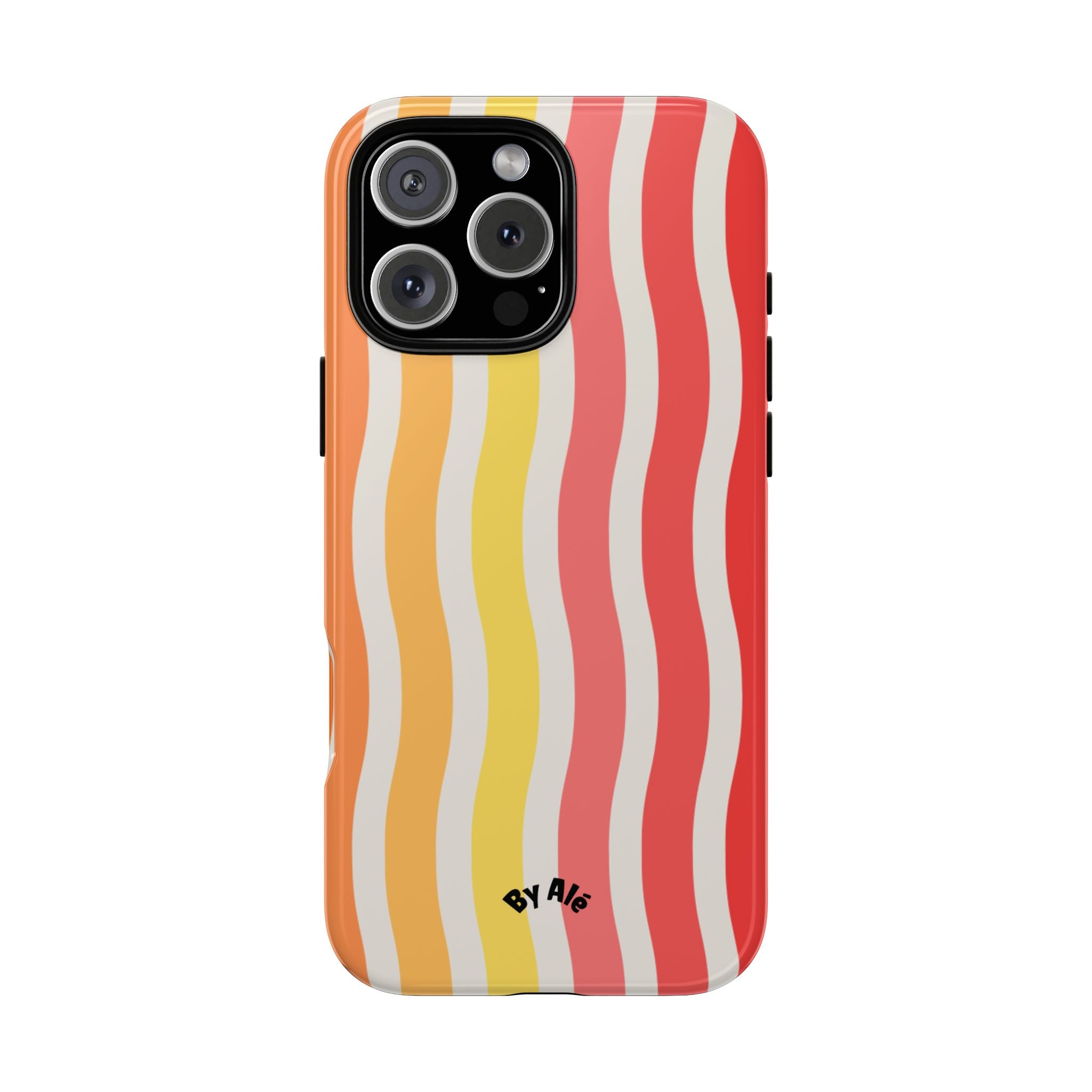 Retro Wavy Stripe Tough Phone Case — Red, Orange & Yellow Groove Design