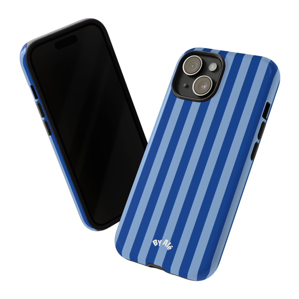 Blue Striped Tough Phone Case — Durable Protective iPhone Cover