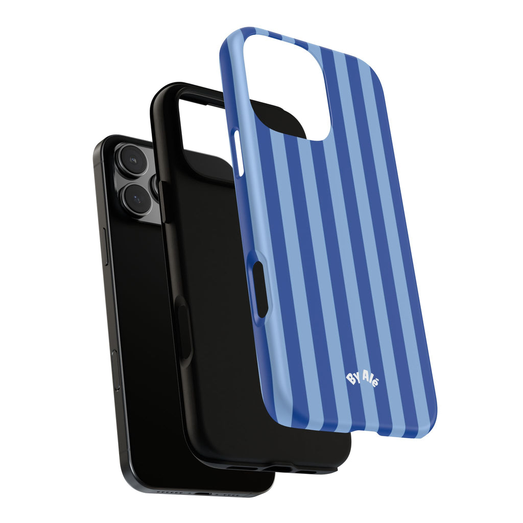 Blue Striped Tough Phone Case — Durable Protective iPhone Cover
