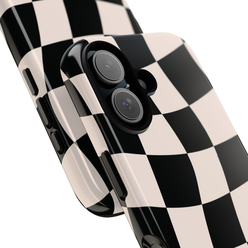 Wavy Checkered Phone Case – Black & Cream Retro Race Pattern