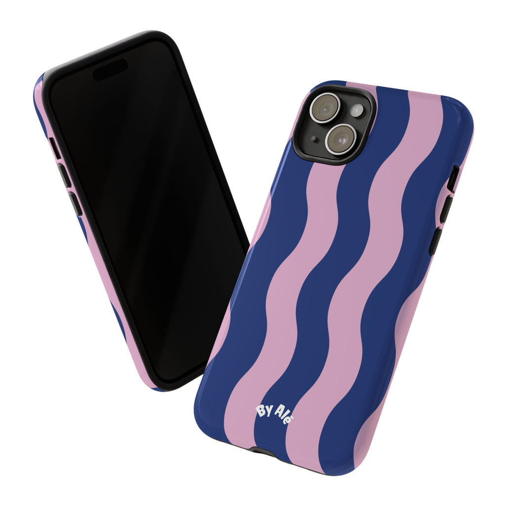 Wavy Stripes Tough Phone Case — Pink & Navy Protective iPhone Cover