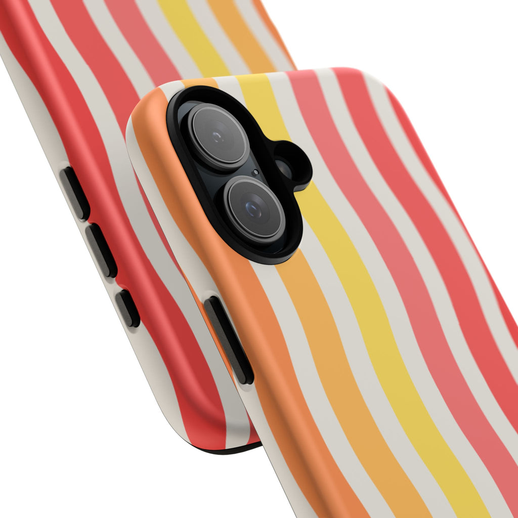Retro Wavy Stripe Tough Phone Case — Red, Orange & Yellow Groove Design