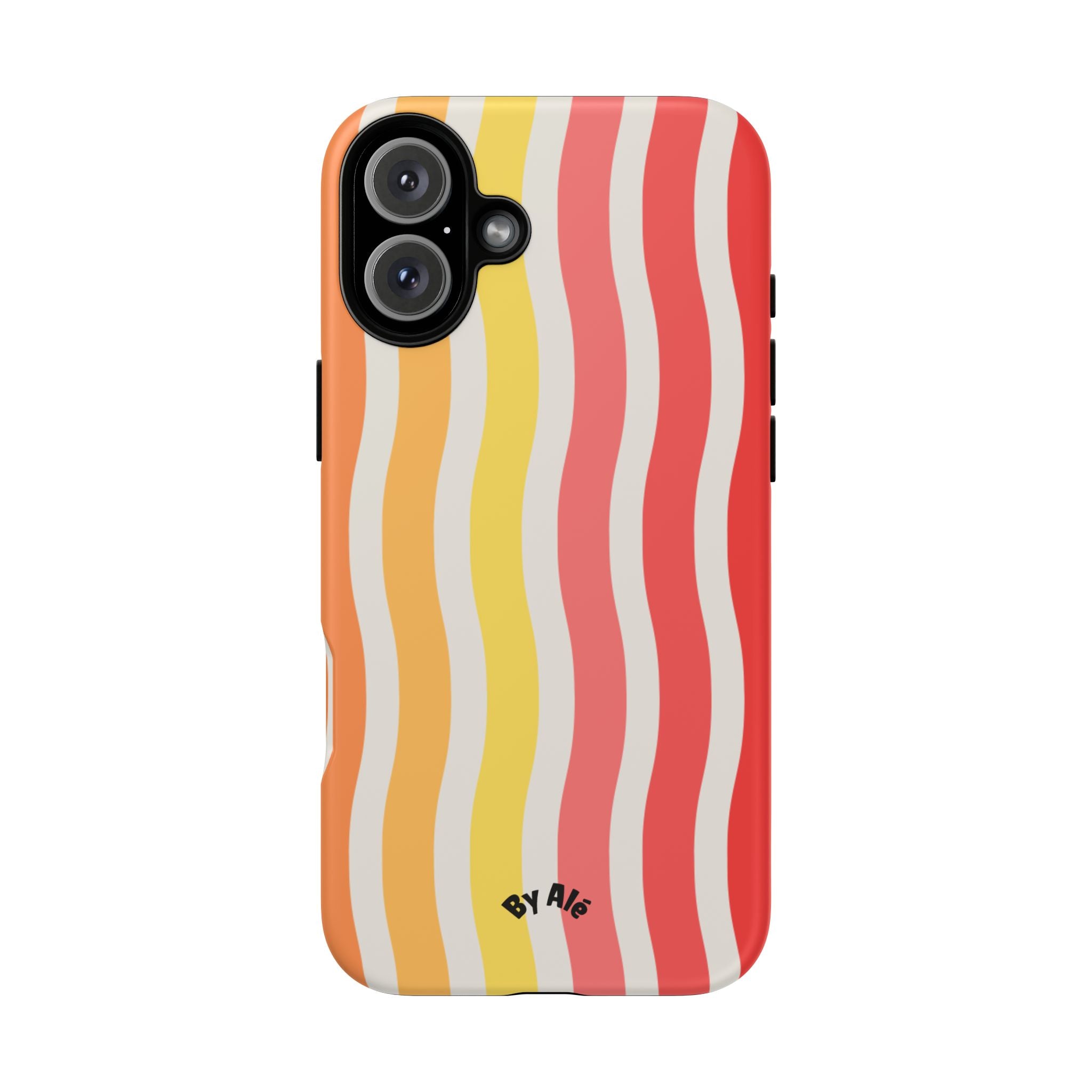 Retro Wavy Stripe Tough Phone Case — Red, Orange & Yellow Groove Design
