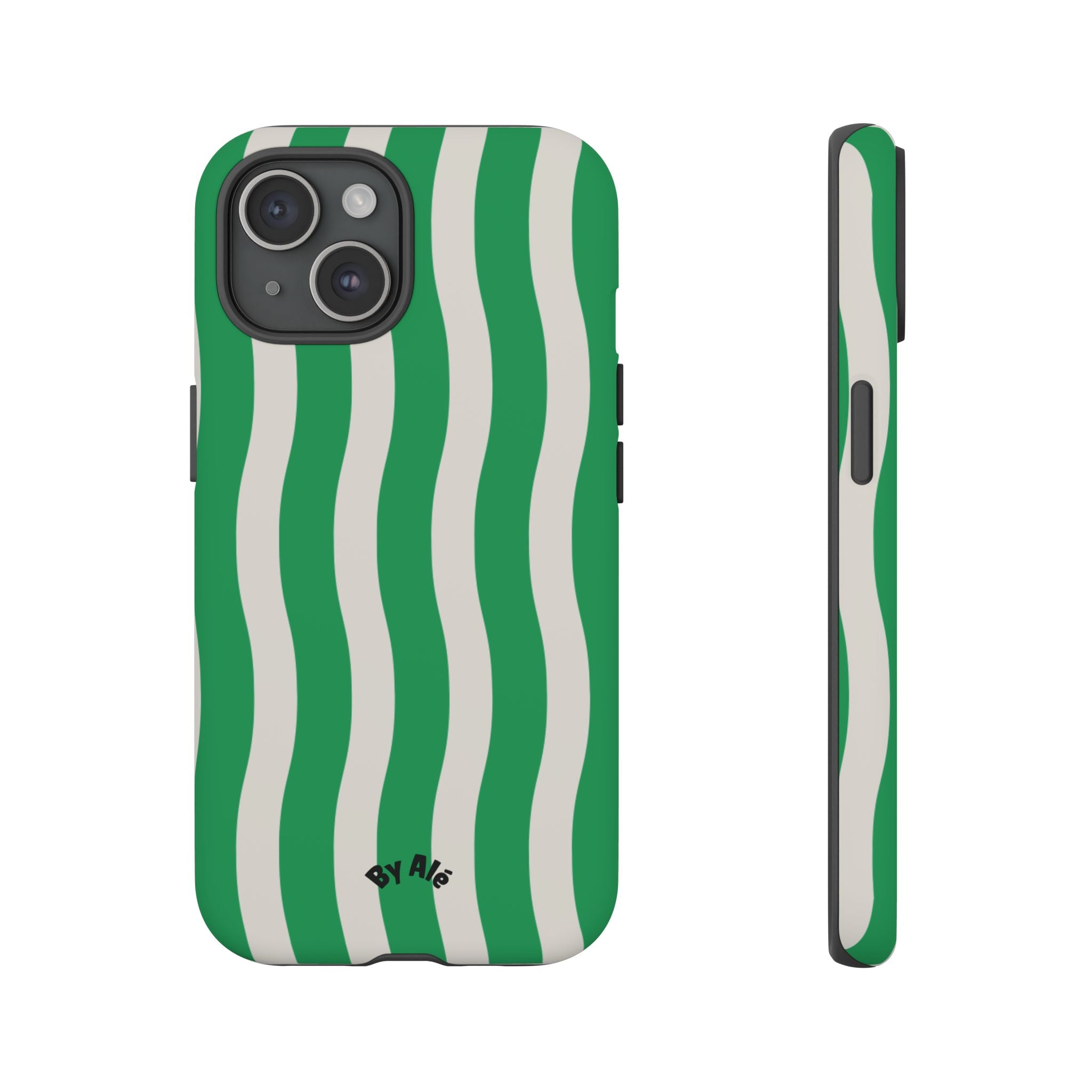 Green Wavy Stripe Tough Phone Case — Protective iPhone Cover with Retro Wave Pattern