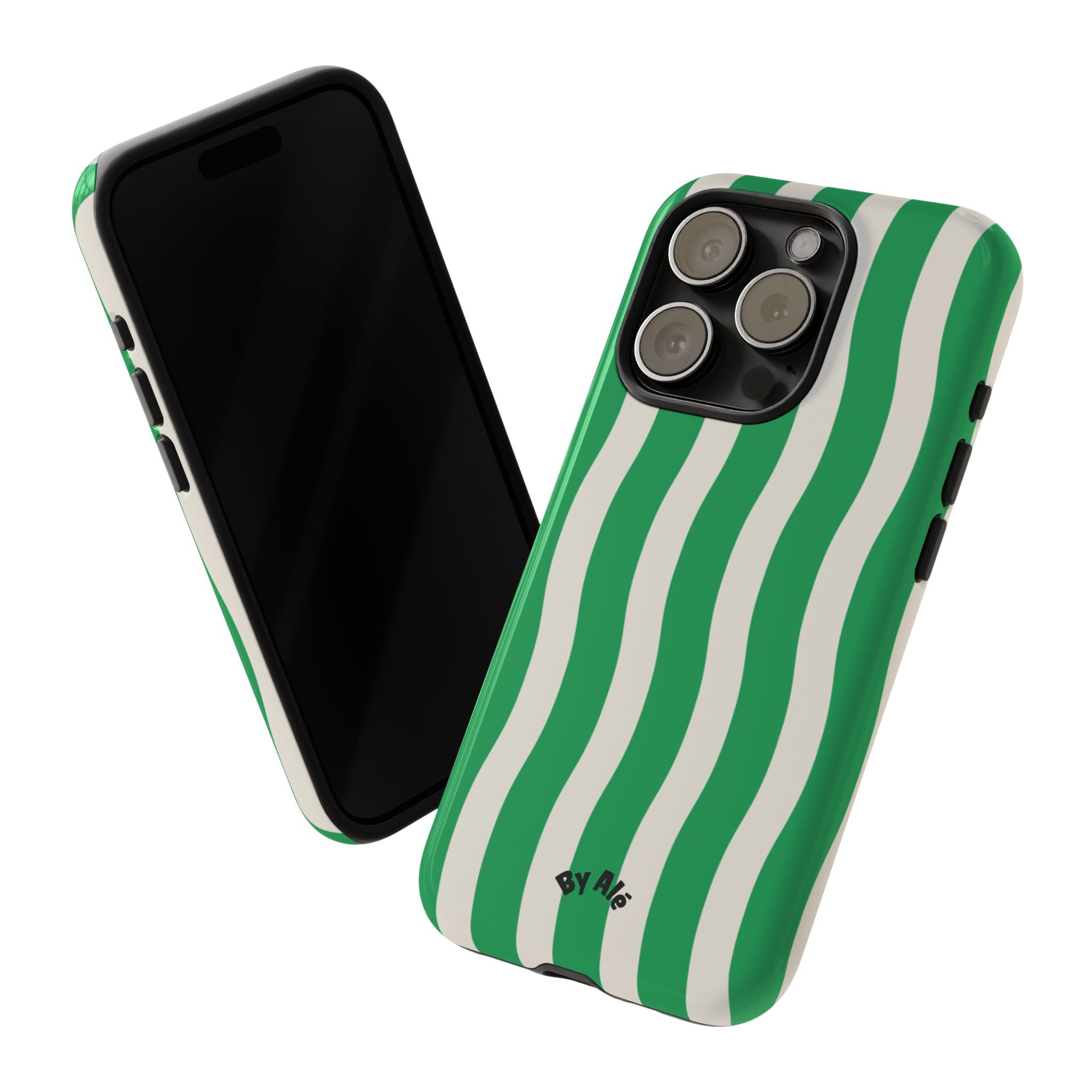 Green Wavy Stripe Tough Phone Case — Protective iPhone Cover with Retro Wave Pattern