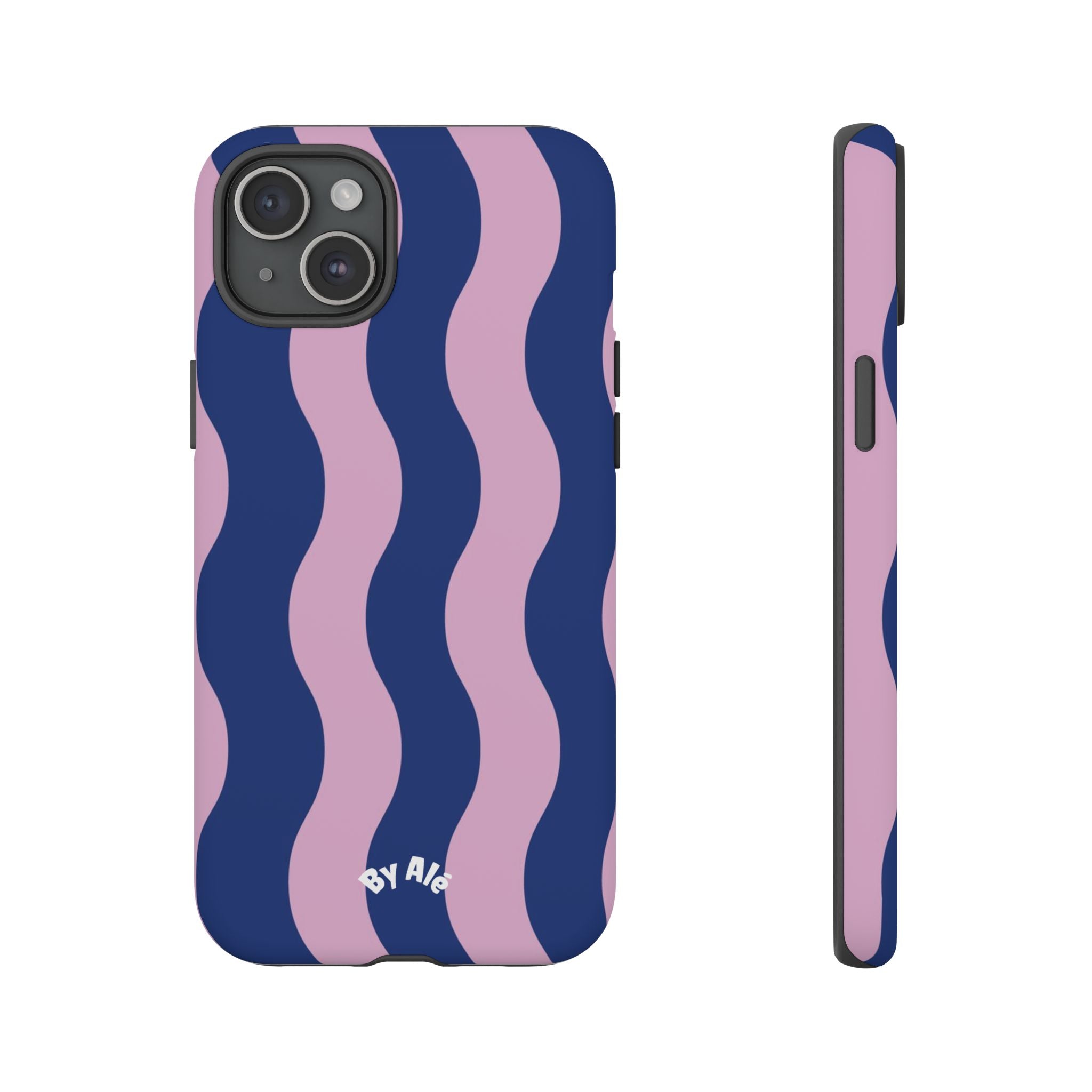 Wavy Stripes Tough Phone Case — Pink & Navy Protective iPhone Cover