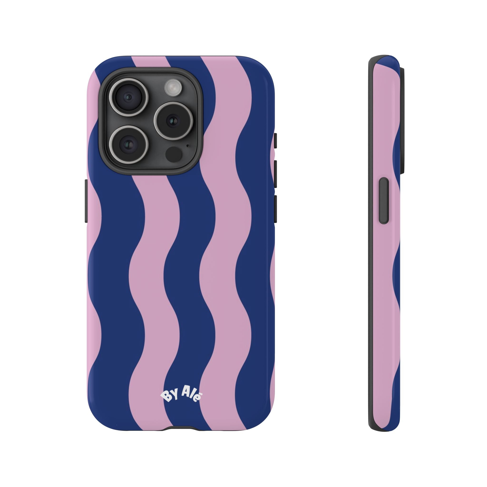 Wavy Stripes Tough Phone Case — Pink & Navy Protective iPhone Cover