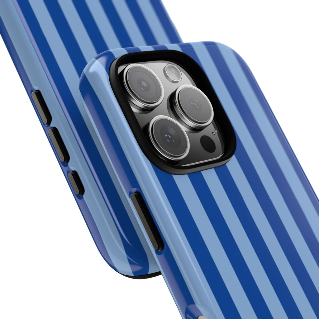 Blue Striped Tough Phone Case — Durable Protective iPhone Cover