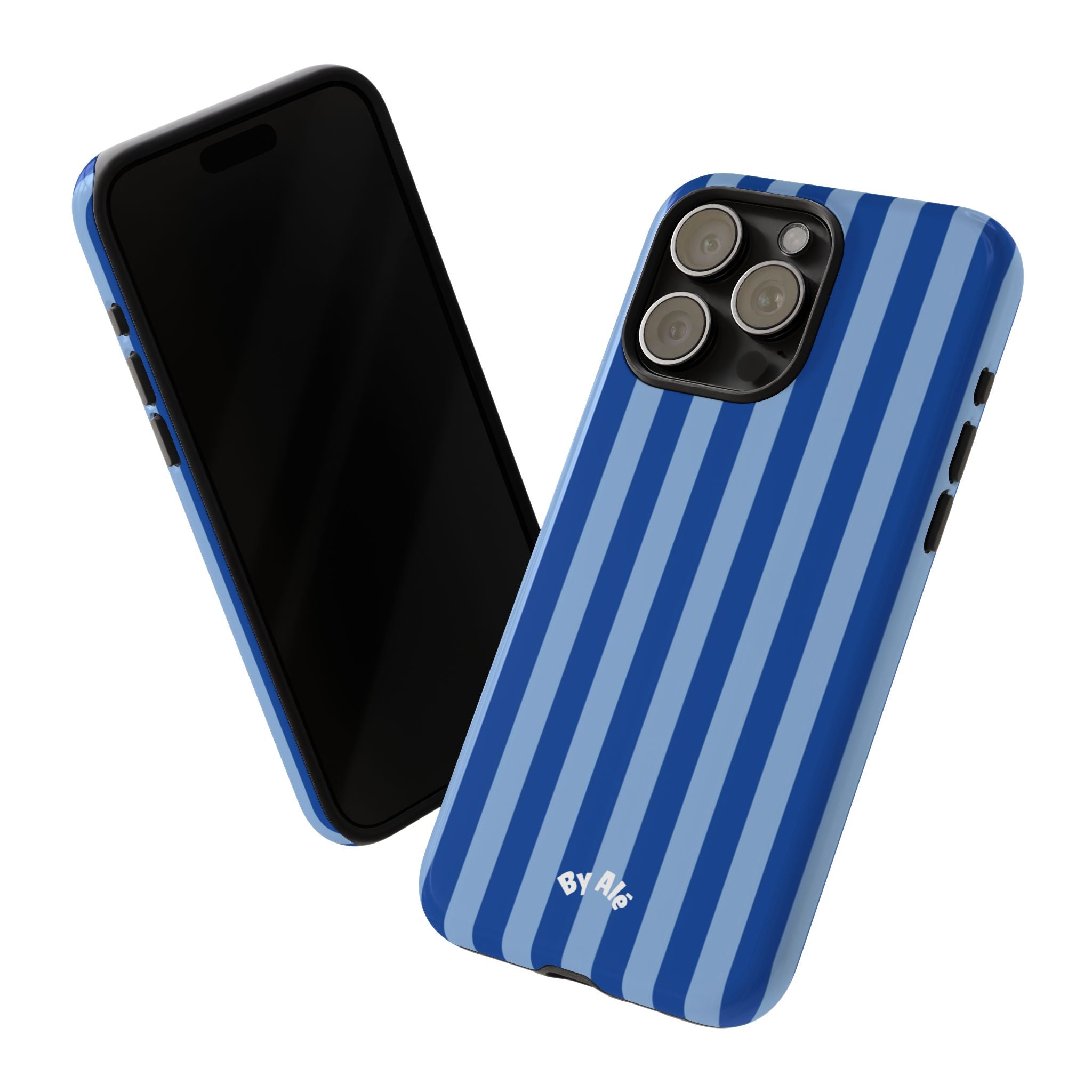 Blue Striped Tough Phone Case — Durable Protective iPhone Cover