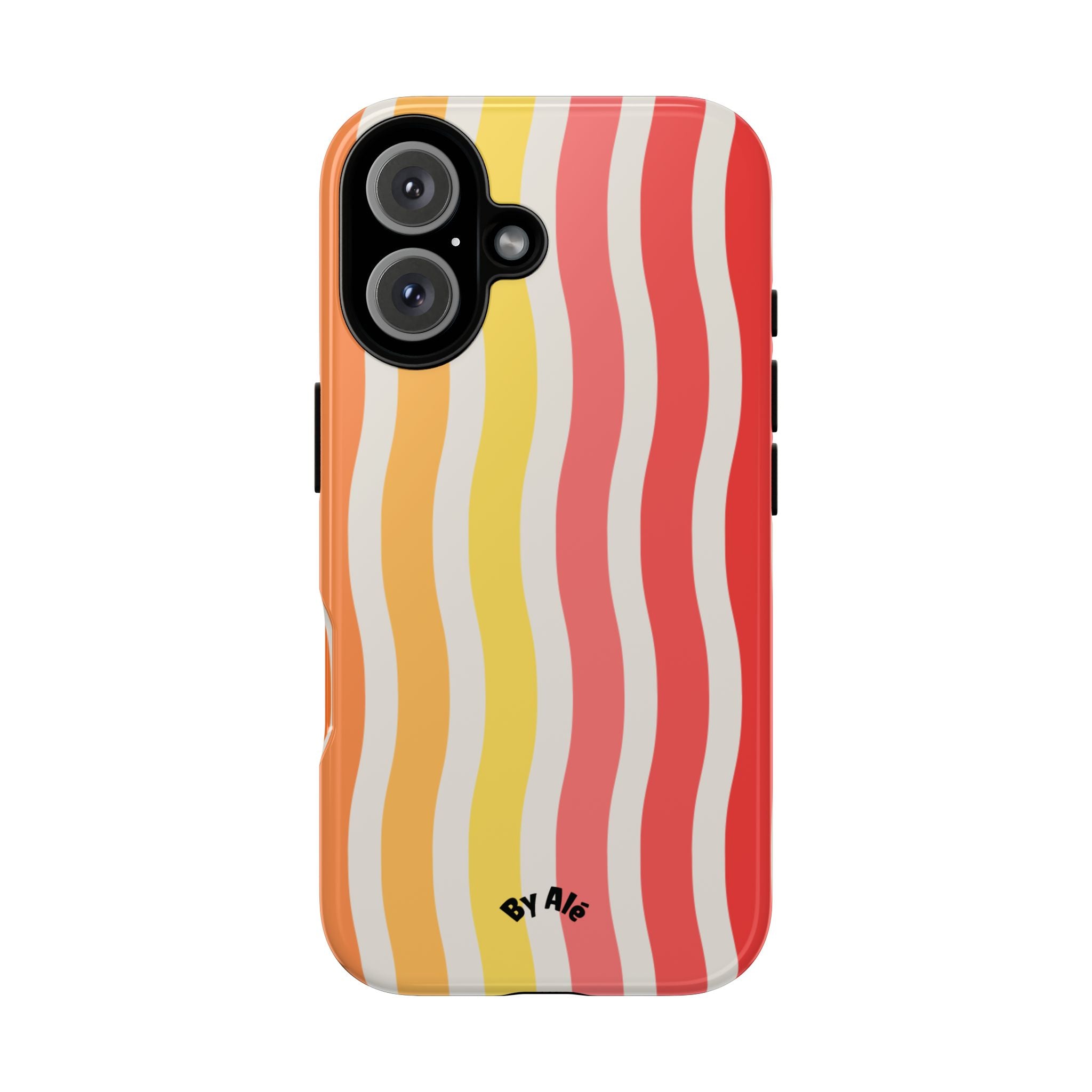 Retro Wavy Stripe Tough Phone Case — Red, Orange & Yellow Groove Design