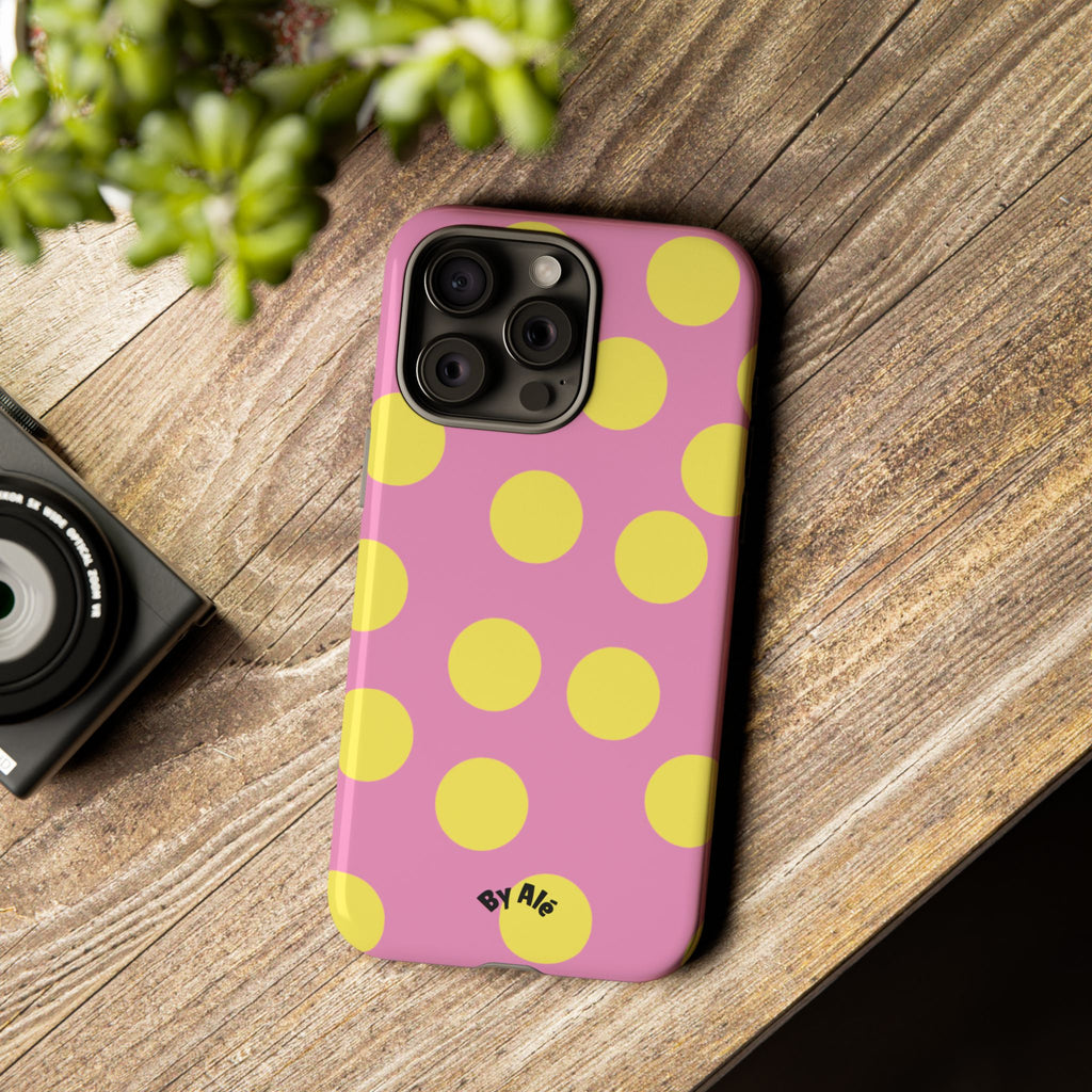 Yellow Polka Dot Tough Phone Case — Cute Pink Protective Cover