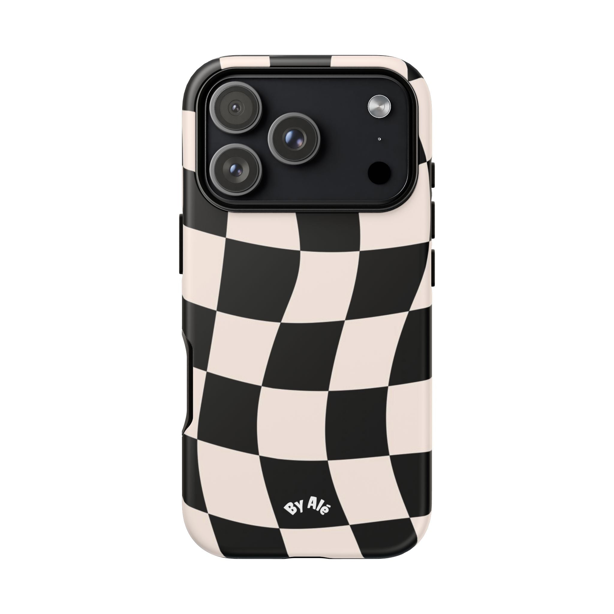 Wavy Checkered Phone Case – Black & Cream Retro Race Pattern