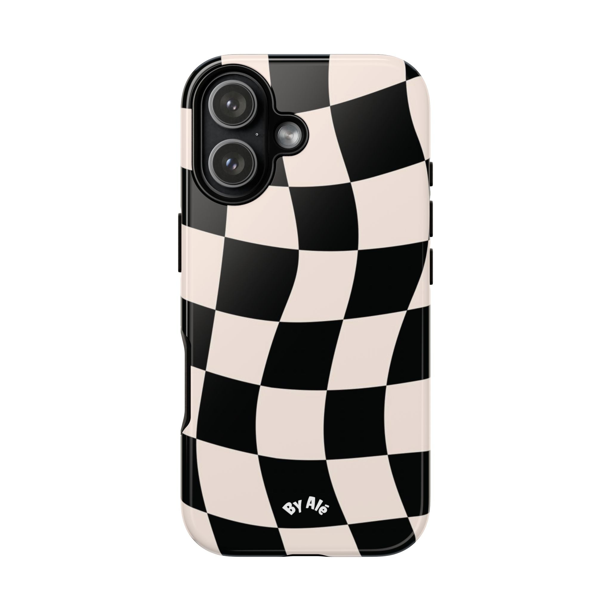 Wavy Checkered Phone Case – Black & Cream Retro Race Pattern