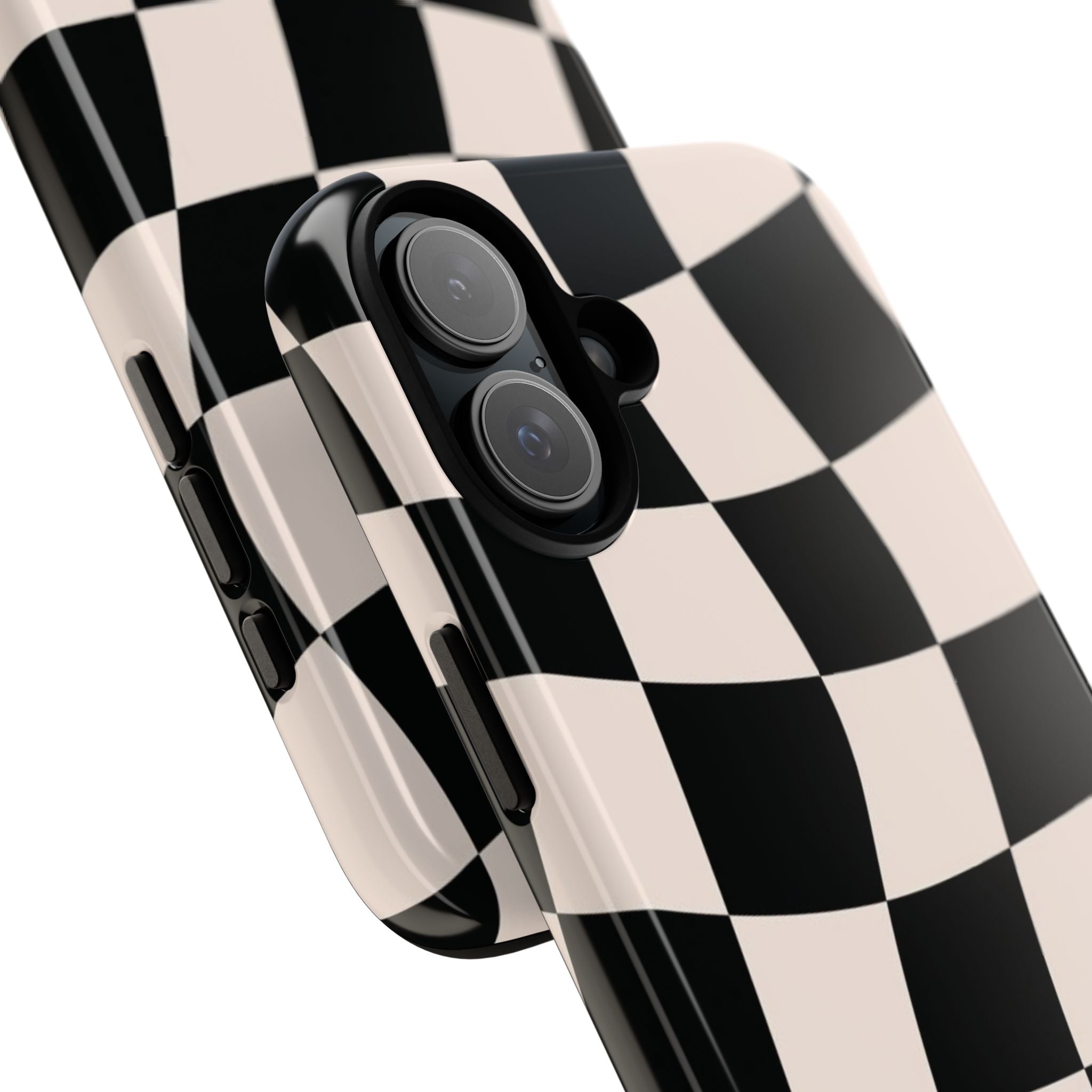 Wavy Checkered Phone Case – Black & Cream Retro Race Pattern