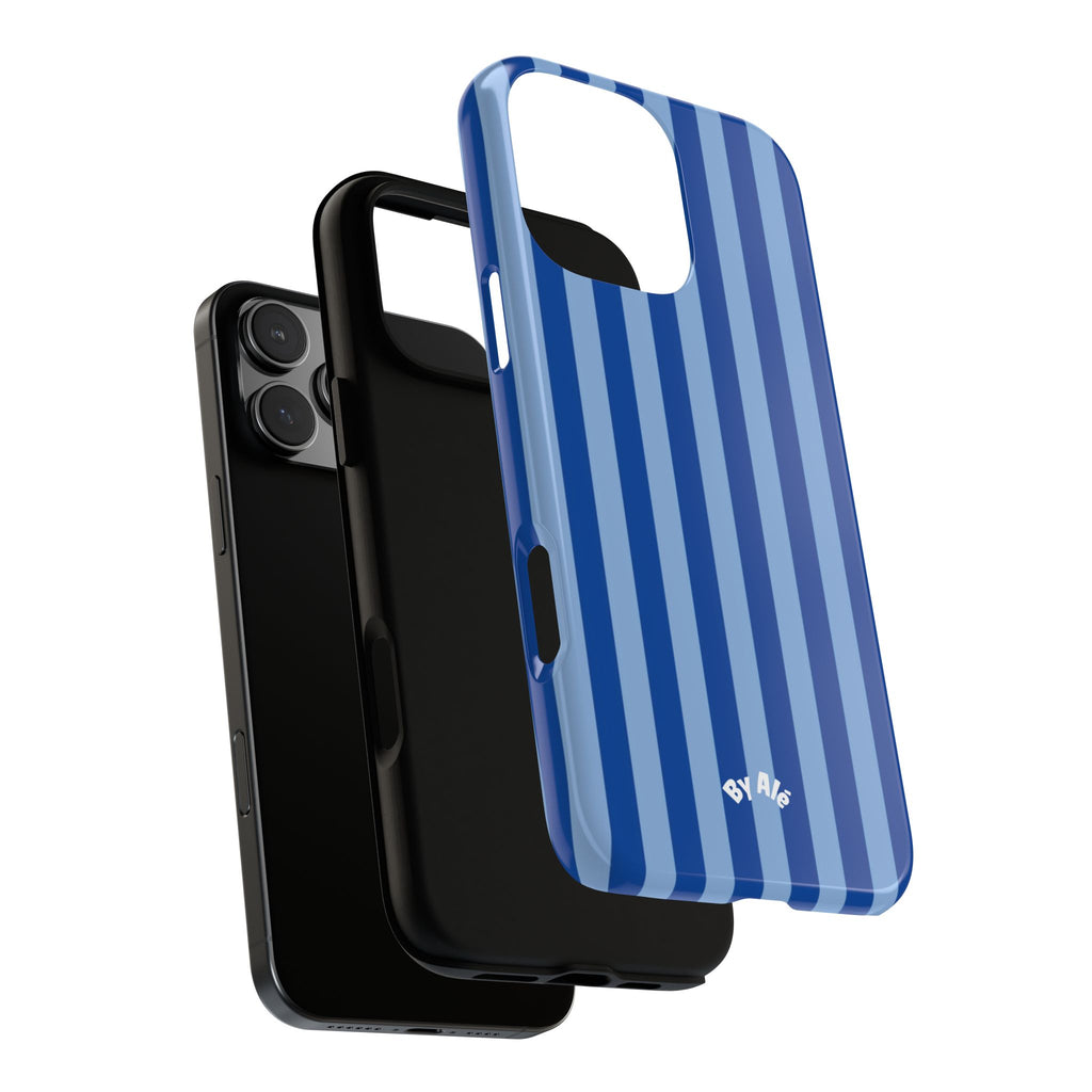 Blue Striped Tough Phone Case — Durable Protective iPhone Cover