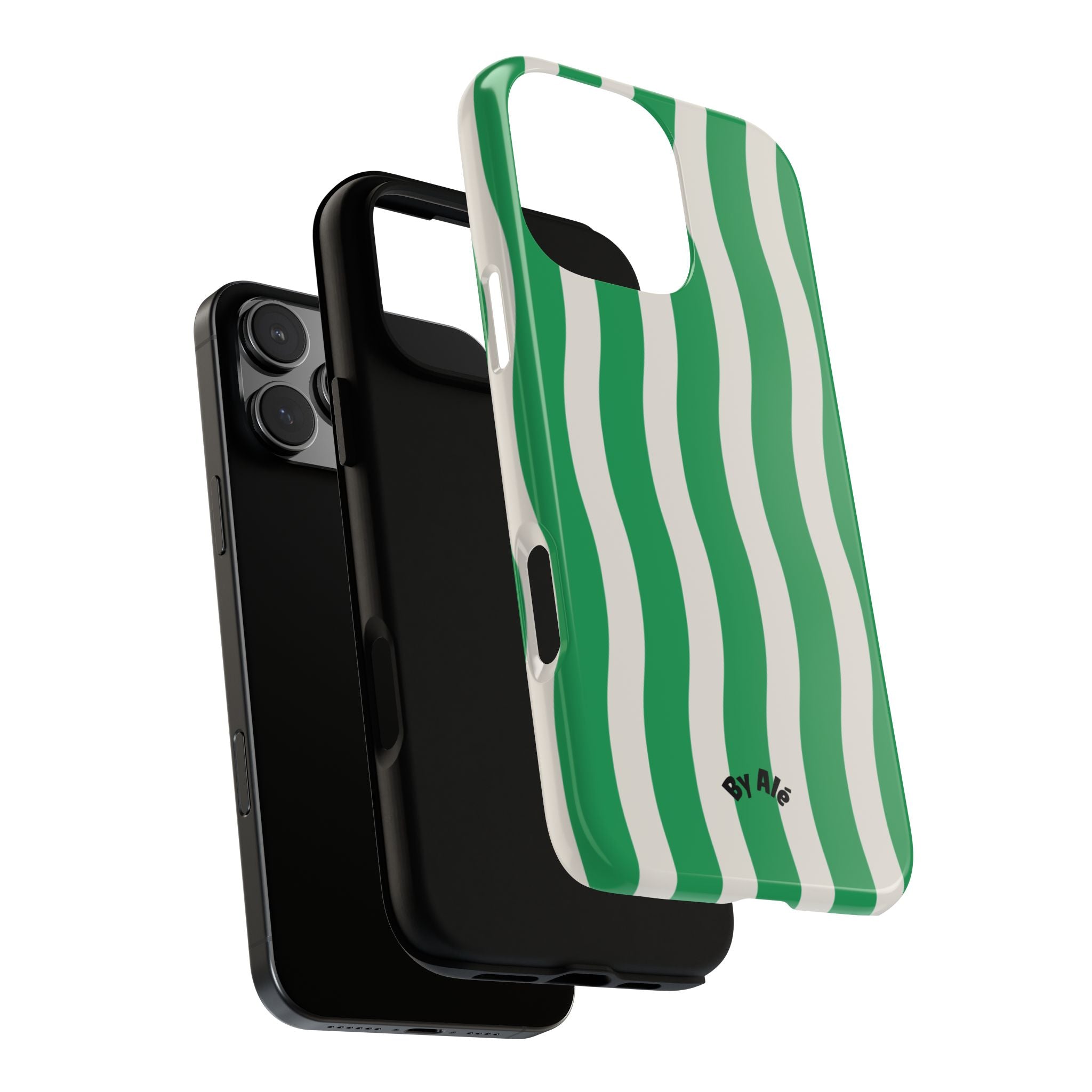 Green Wavy Stripe Tough Phone Case — Protective iPhone Cover with Retro Wave Pattern