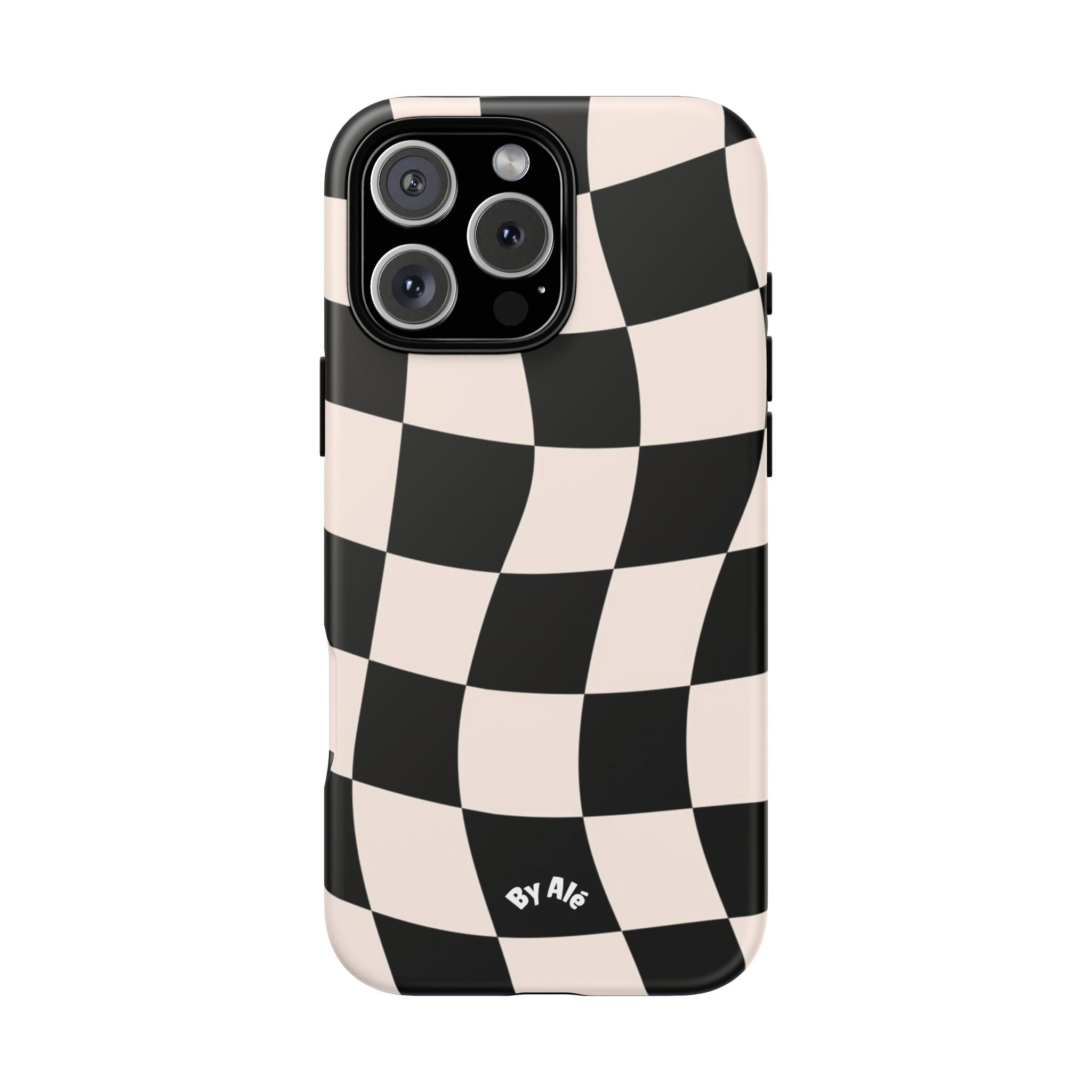 Wavy Checkered Phone Case – Black & Cream Retro Race Pattern