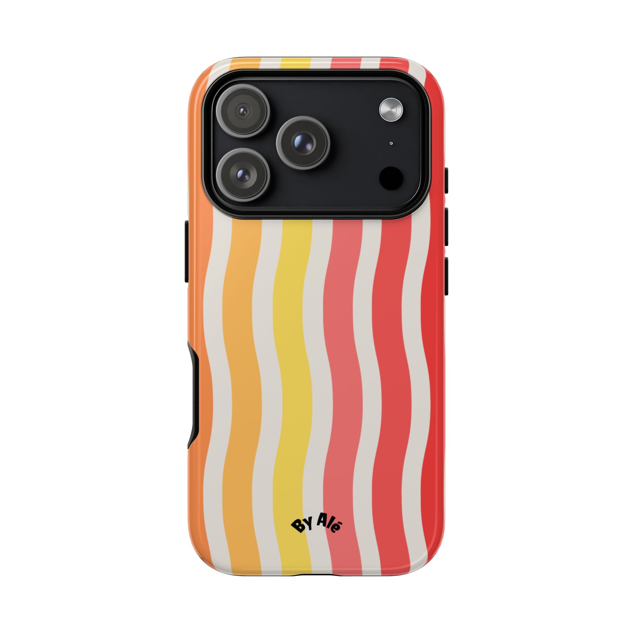 Retro Wavy Stripe Tough Phone Case — Red, Orange & Yellow Groove Design