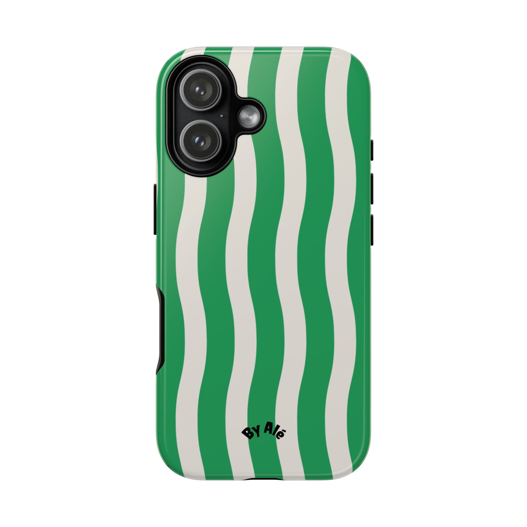 Green Wavy Stripe Tough Phone Case — Protective iPhone Cover with Retro Wave Pattern